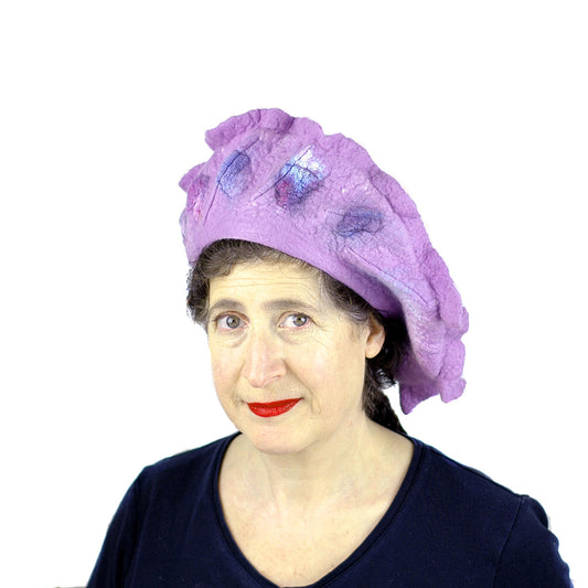 Ruffled Purple Beret - front view