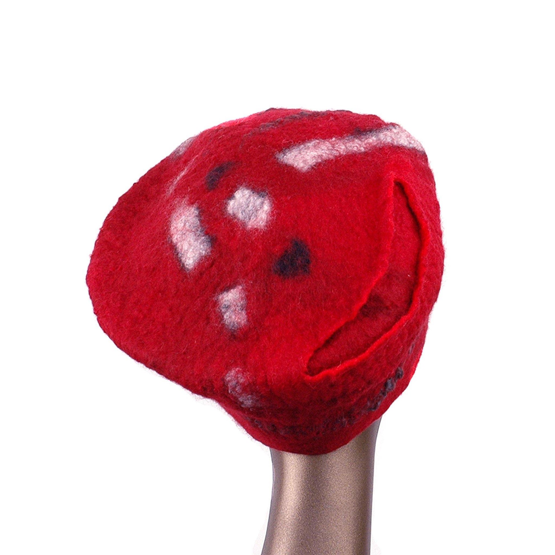 Russian Constructivist Inspired Red and Black Felted Beret - back view