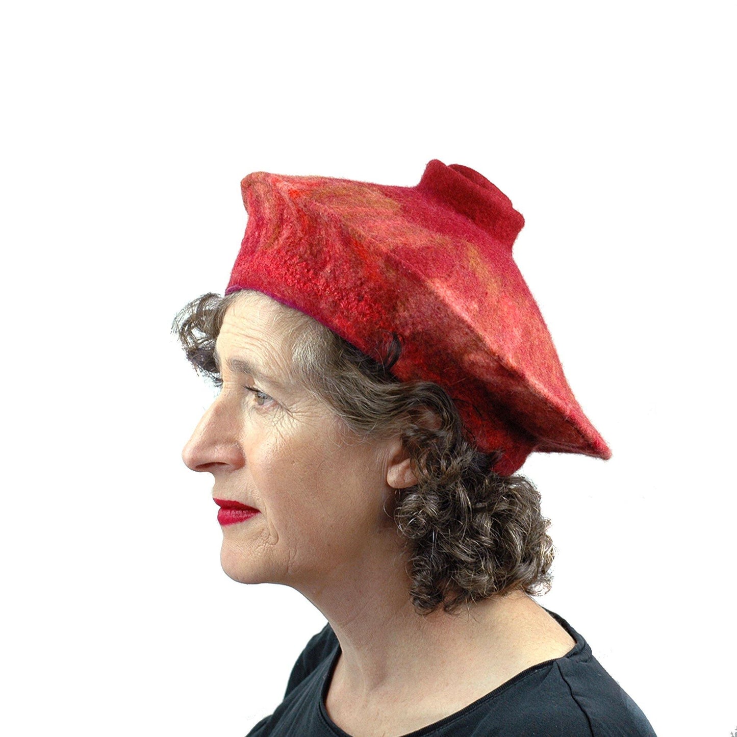 Rust Colored Felted Beret - side view