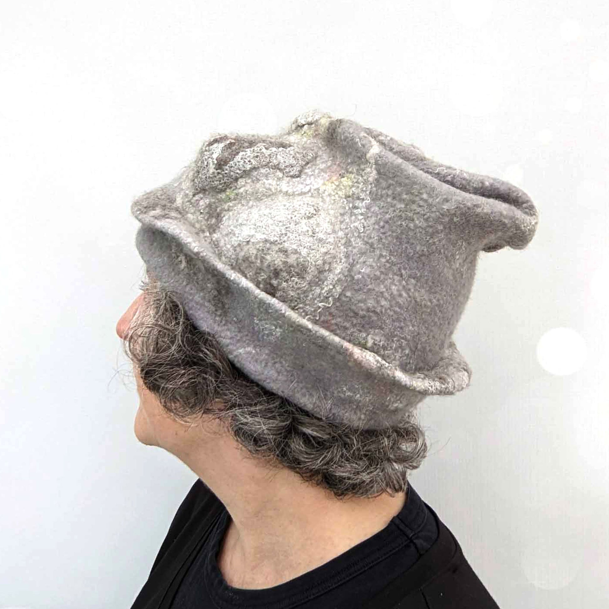 Sculptural Felted 'Stone' Toque Hat -sideview