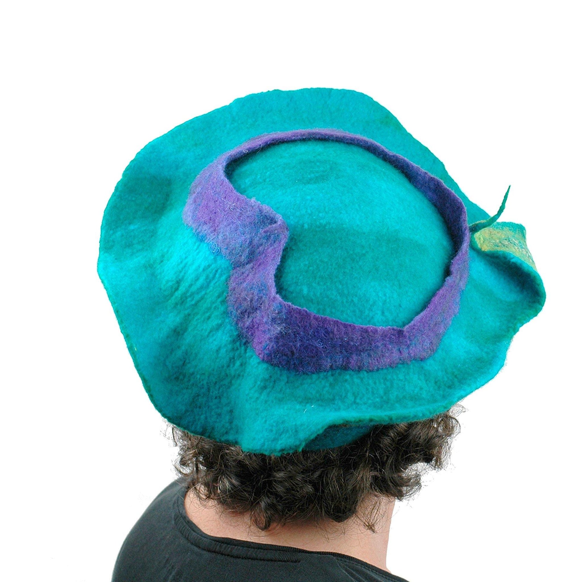 Sculptural Peacock Inspired Felted Hat - back view