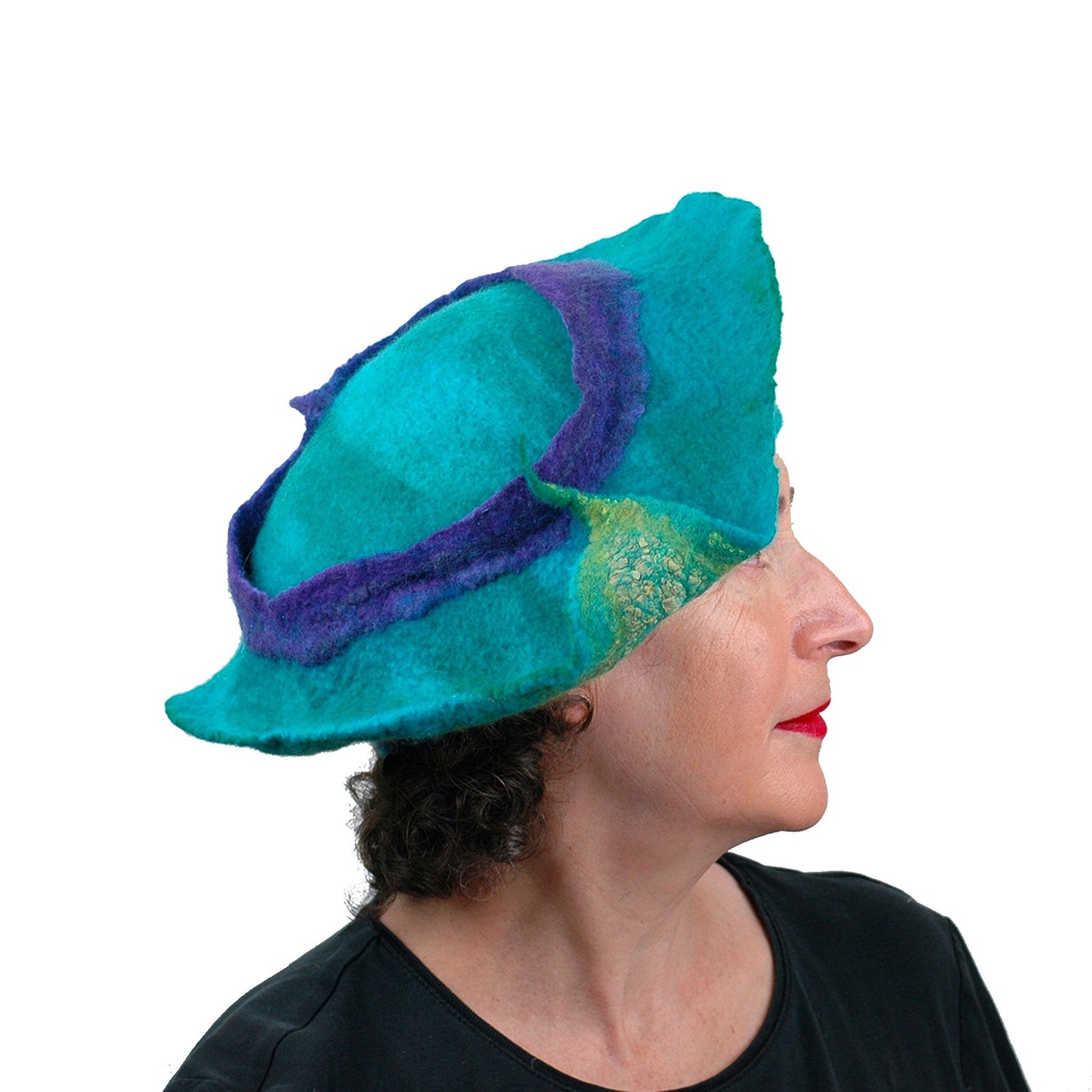 Sculptural Peacock Inspired Felted Hat - side view