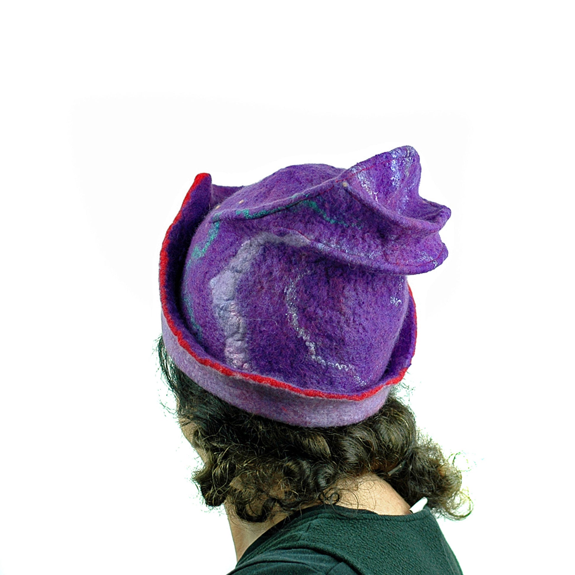 Fun, Sculptural, Purple and Red Felted Hat - back view