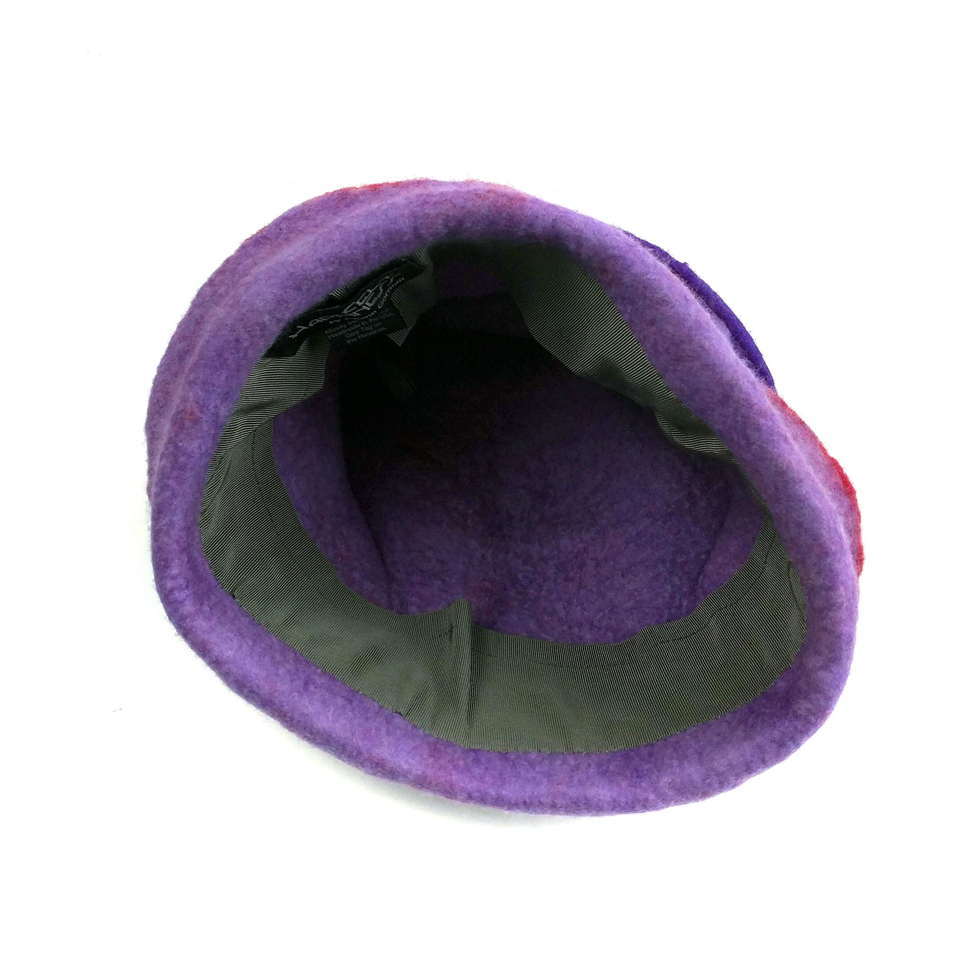 Fun, Sculptural, Purple and Red Felted Hat - inside view
