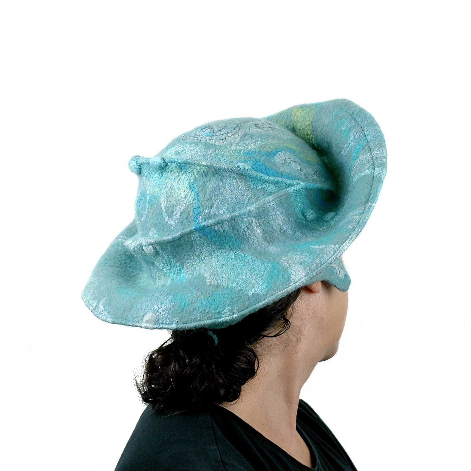 Seafoam Green Medieval Style Felted Hat that Covers Ears - back view
