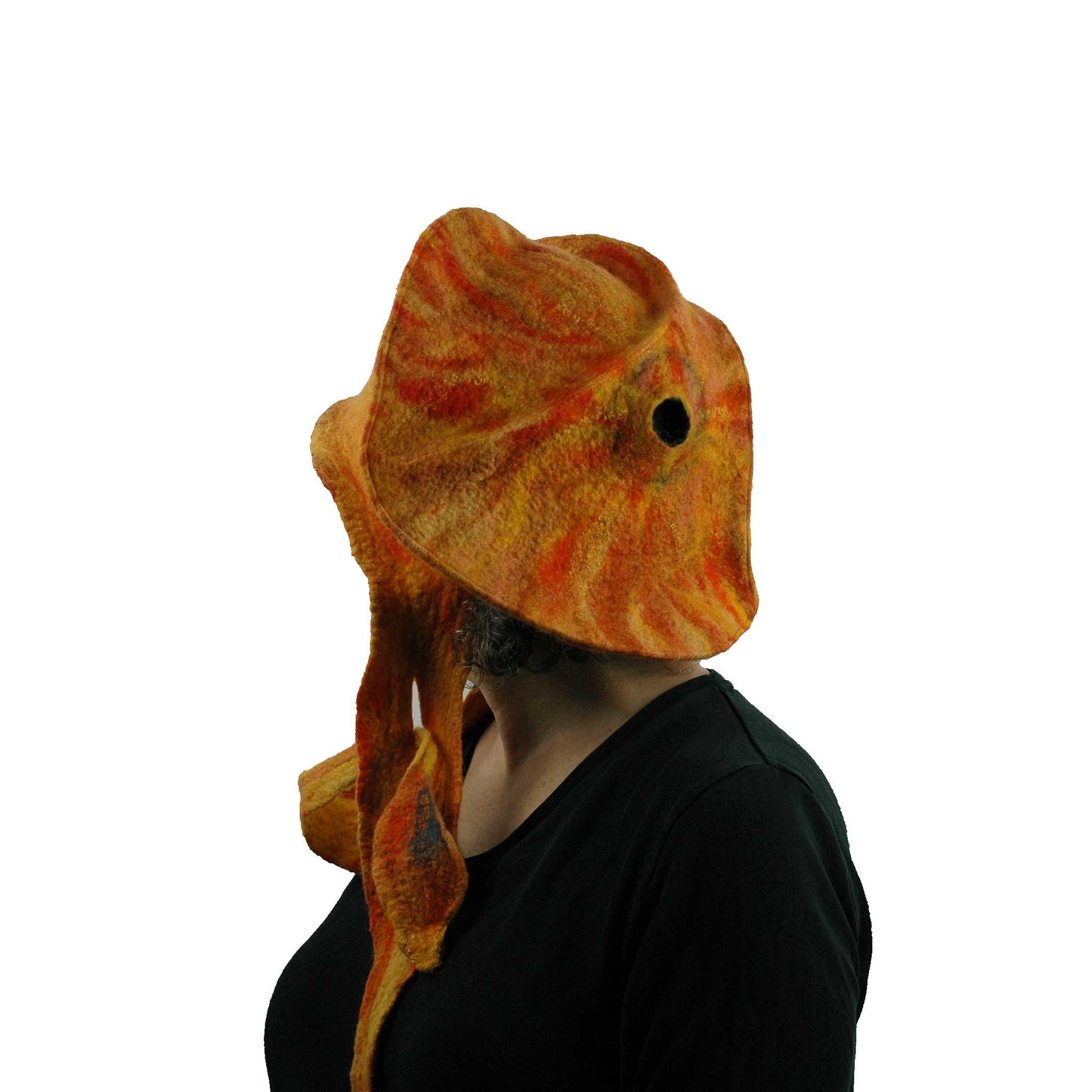 Shades of Orange Sculptural Hat with Ties - back view