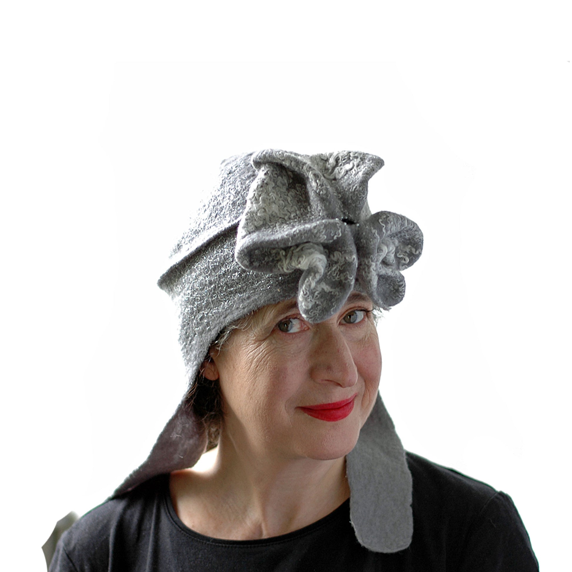 Silver Aviator Hat with Earflaps - three quarters view