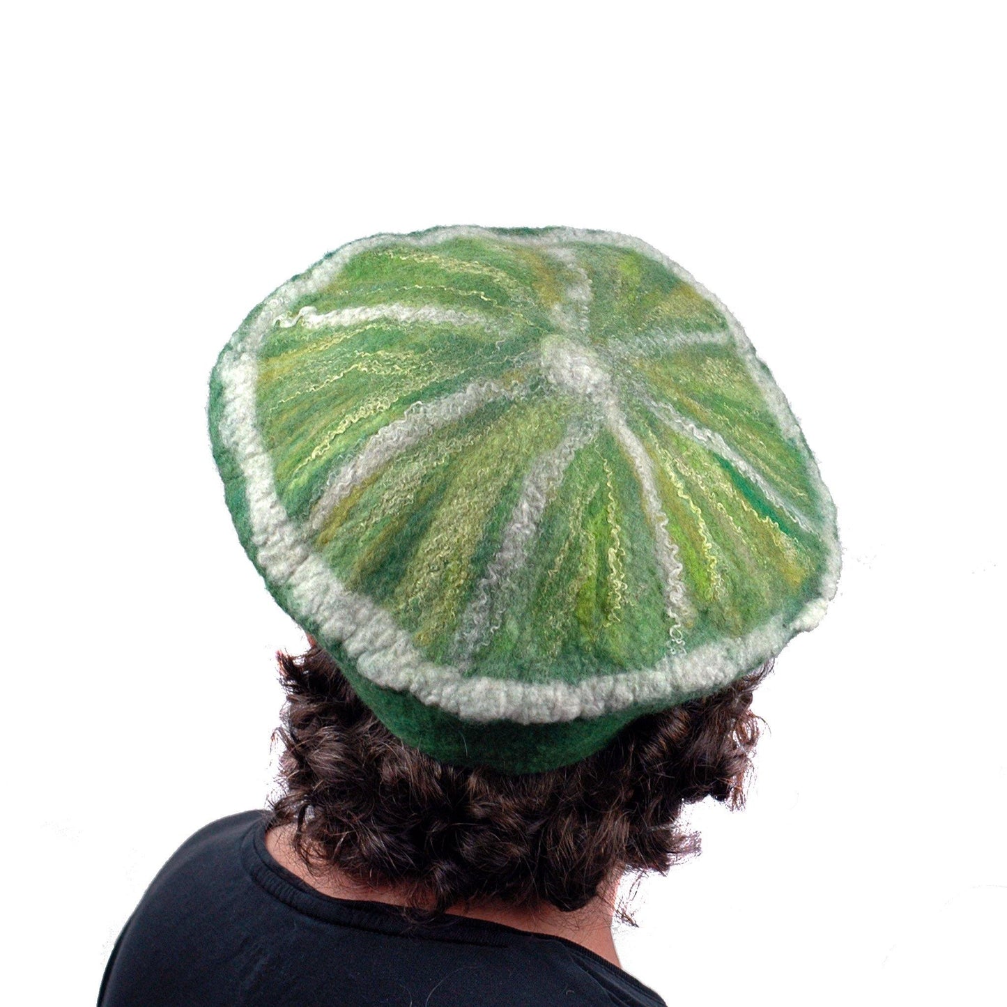 Slice of Lime Felted Beret Hat - back view