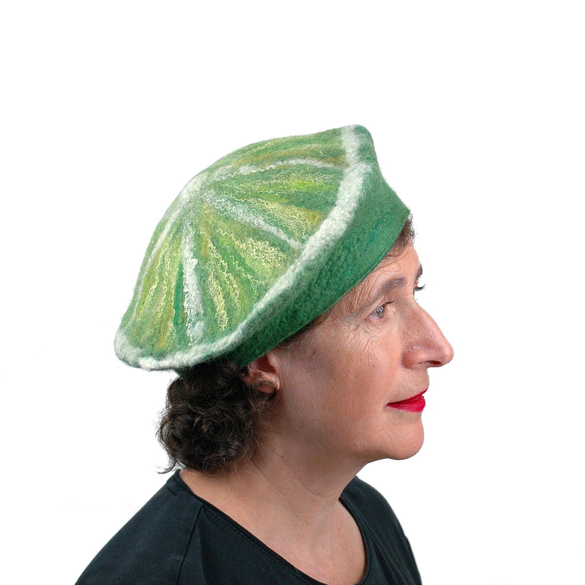 Slice of Lime Felted Beret Hat