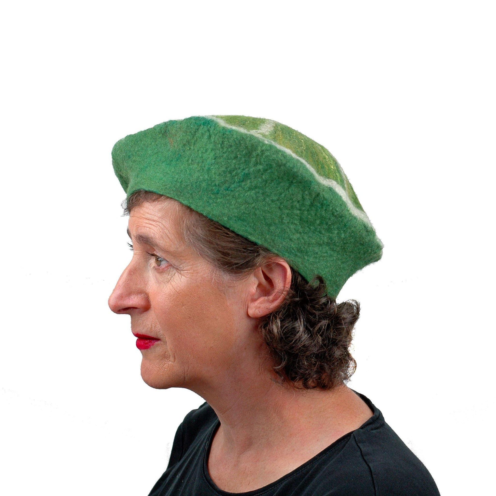 Slice of Lime Felted Beret Hat - side view