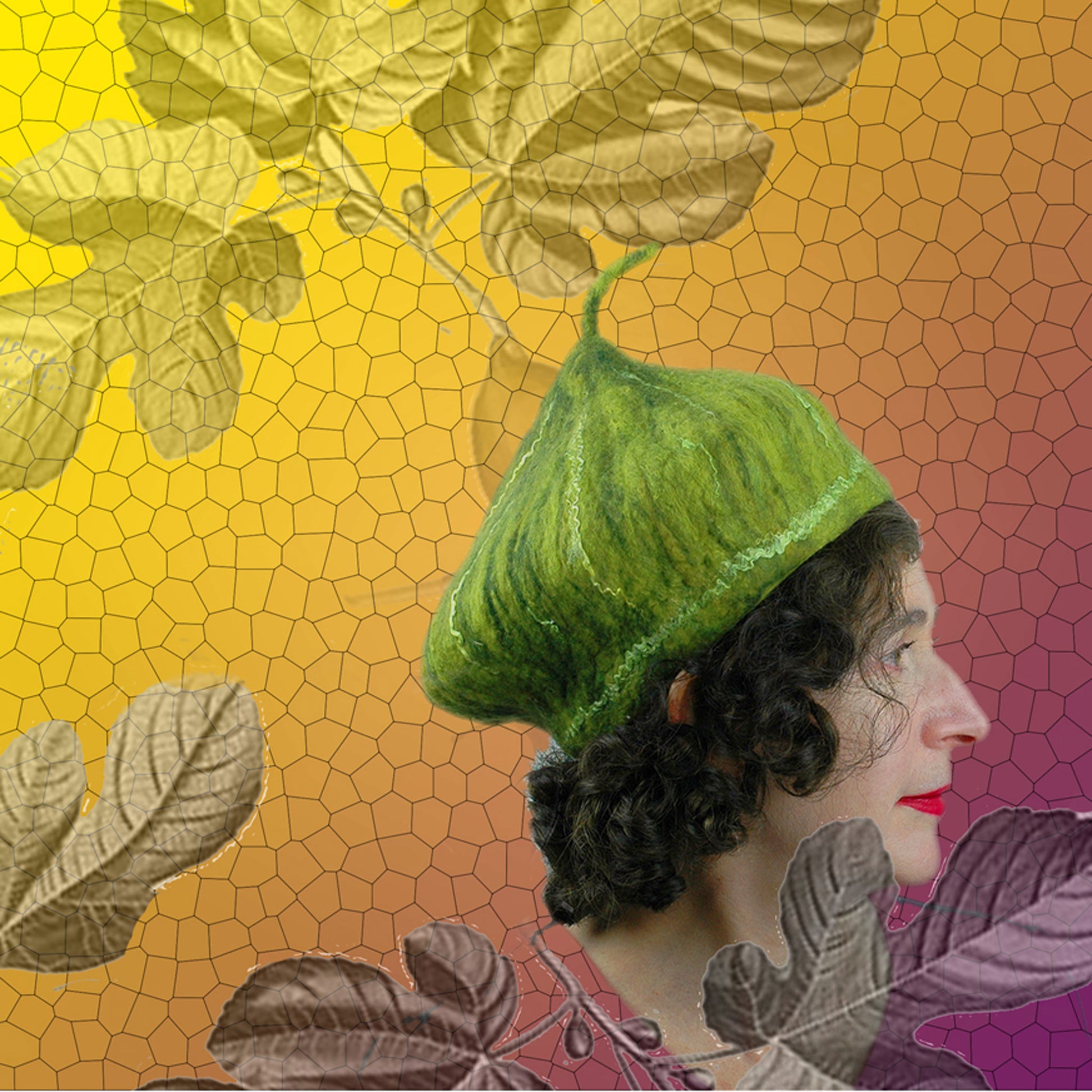 Small Sized Fig Hat in Green - digital collage