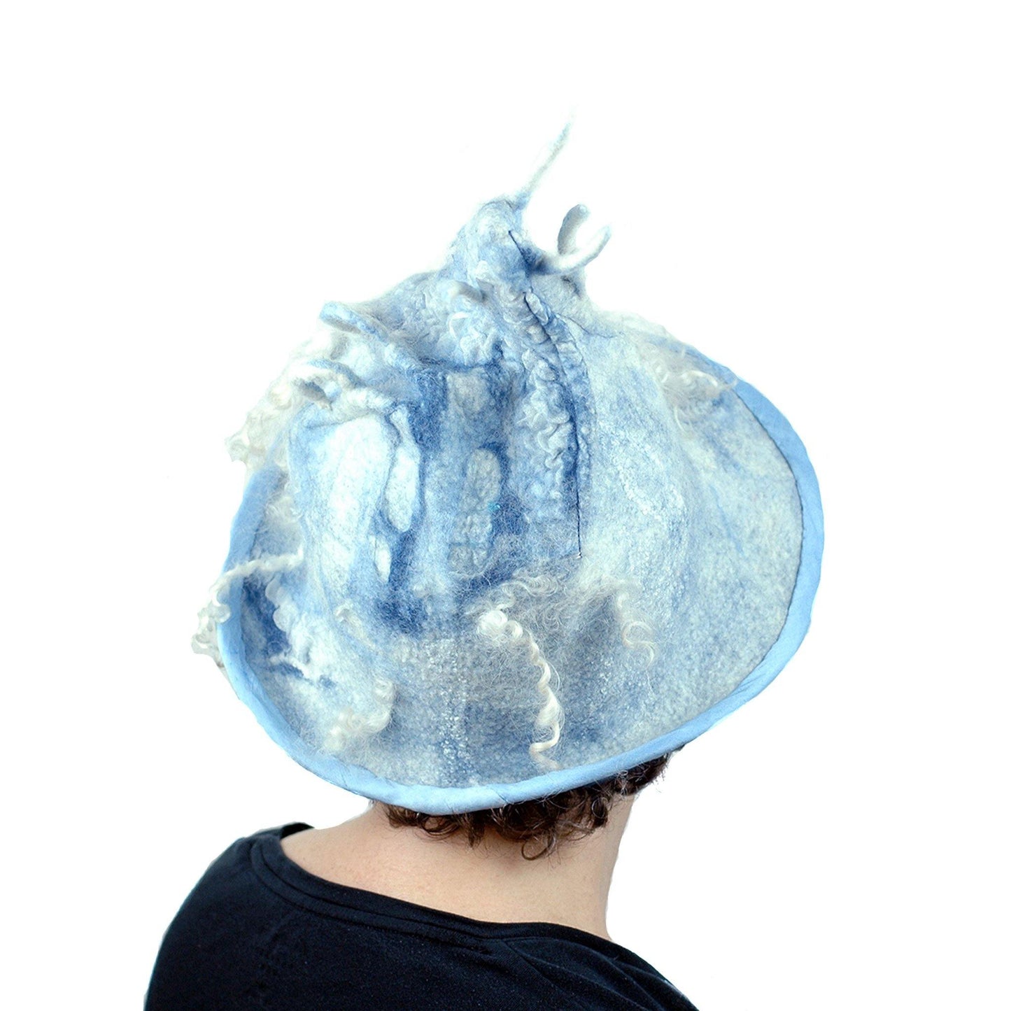 Spiky Blue Felted Pixie Hat - back view