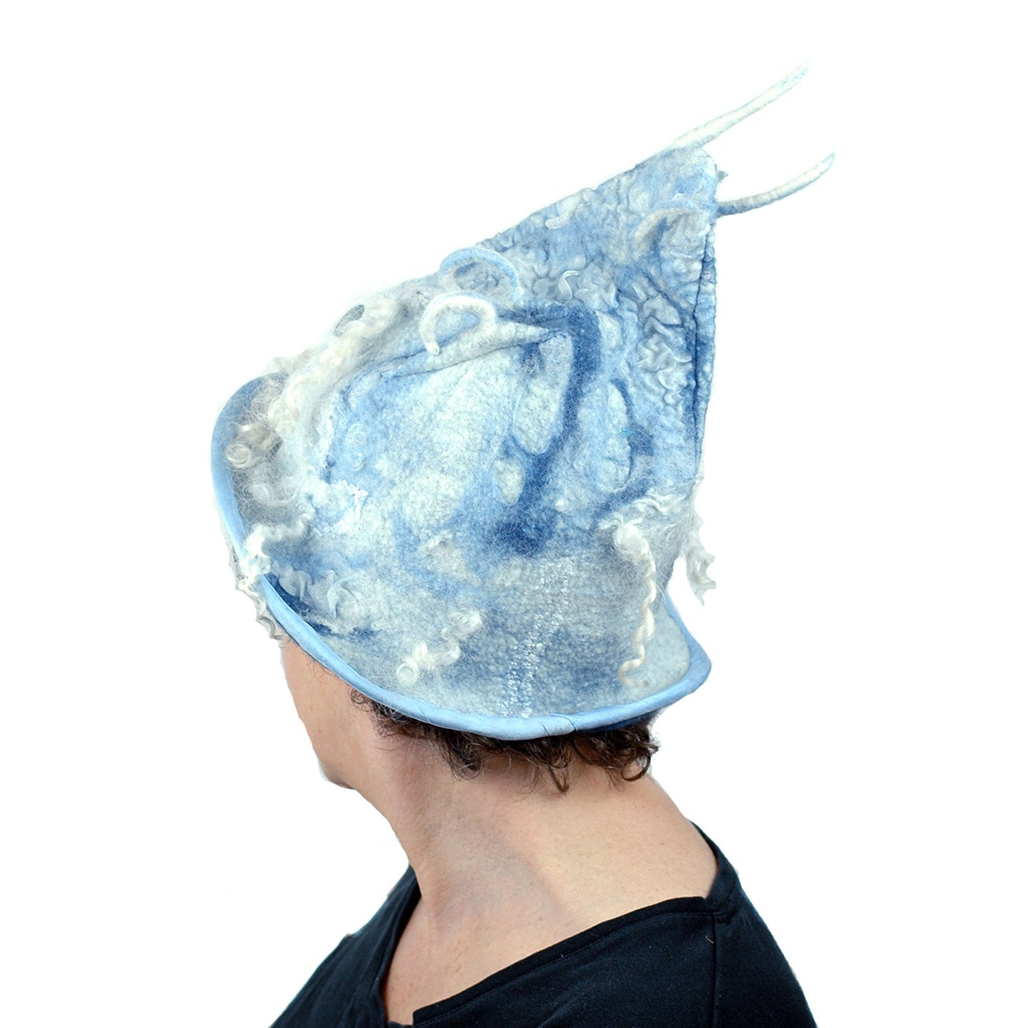 Spiky Blue Felted Pixie Hat - back view