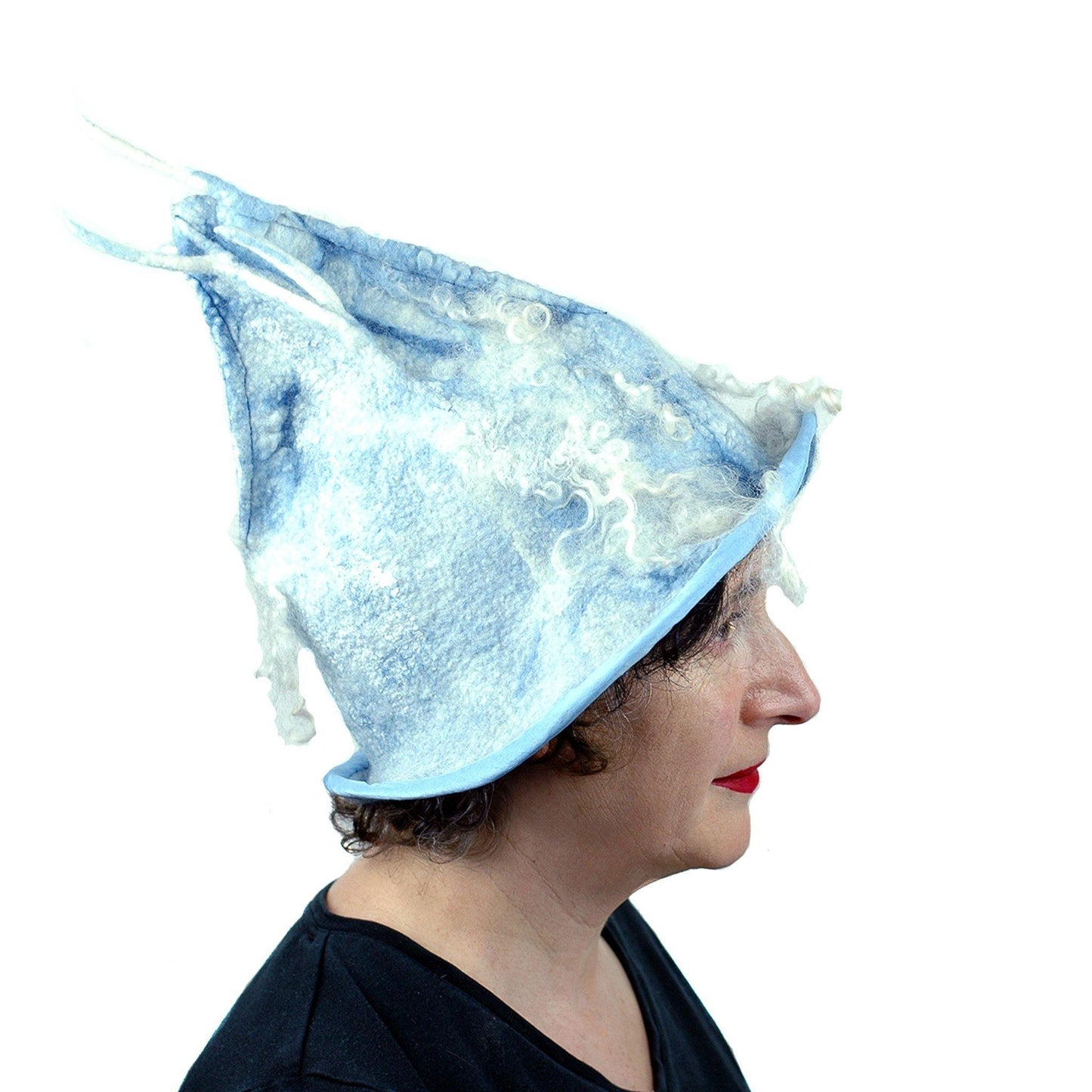 Spiky Blue Felted Pixie Hat - side view