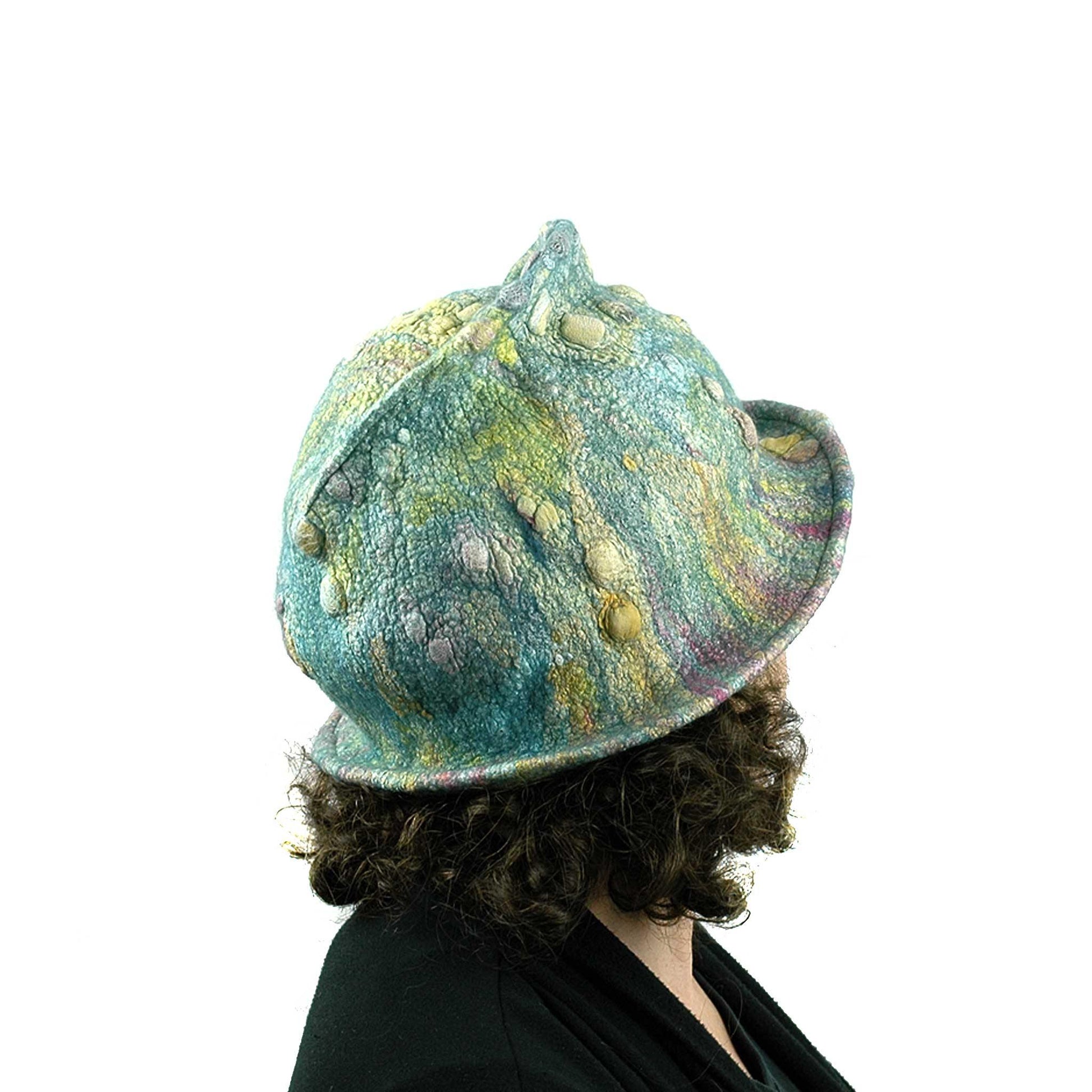 Spring Colored Impressionist Felted Cloche -back view