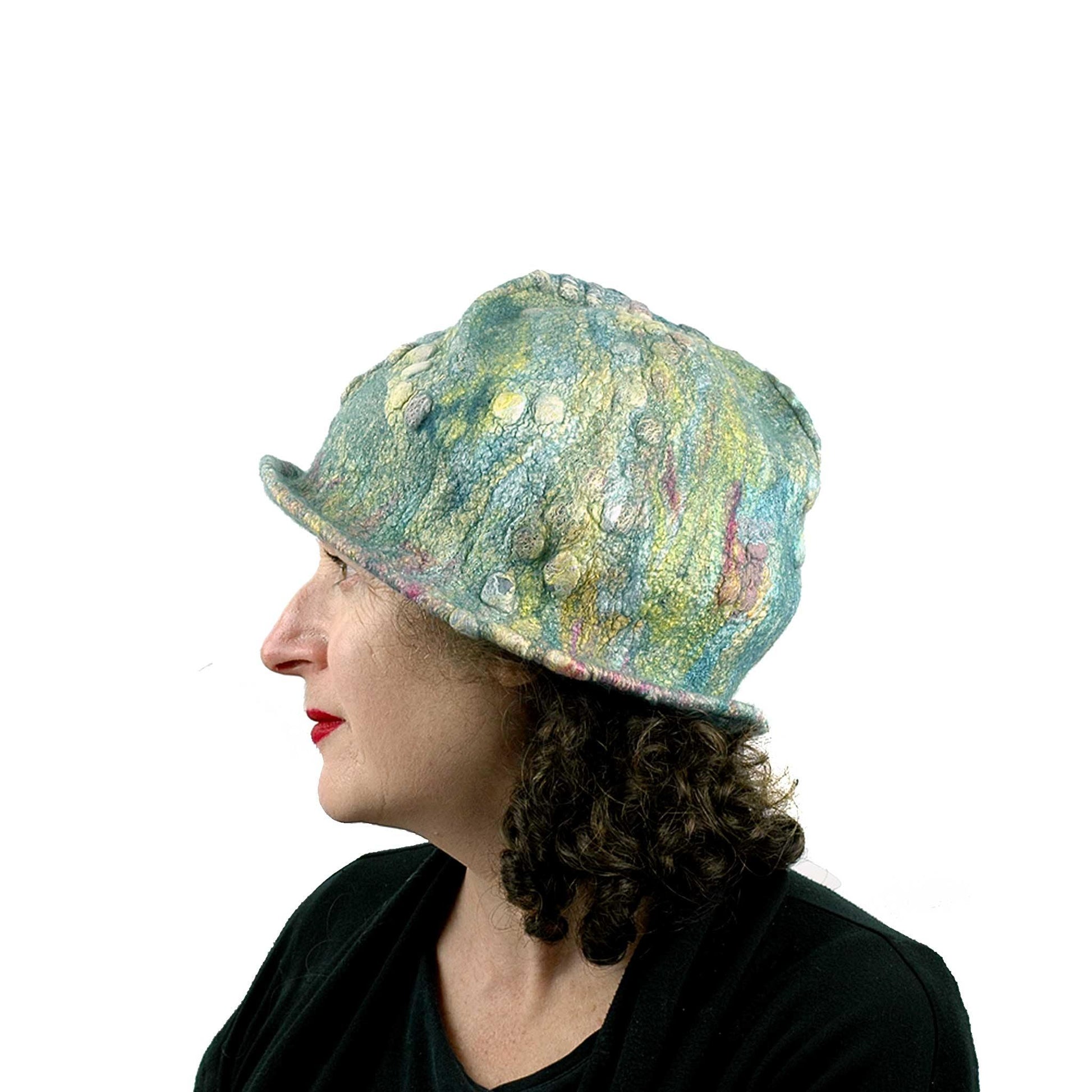 Spring Colored Impressionist Felted Cloche - side view
