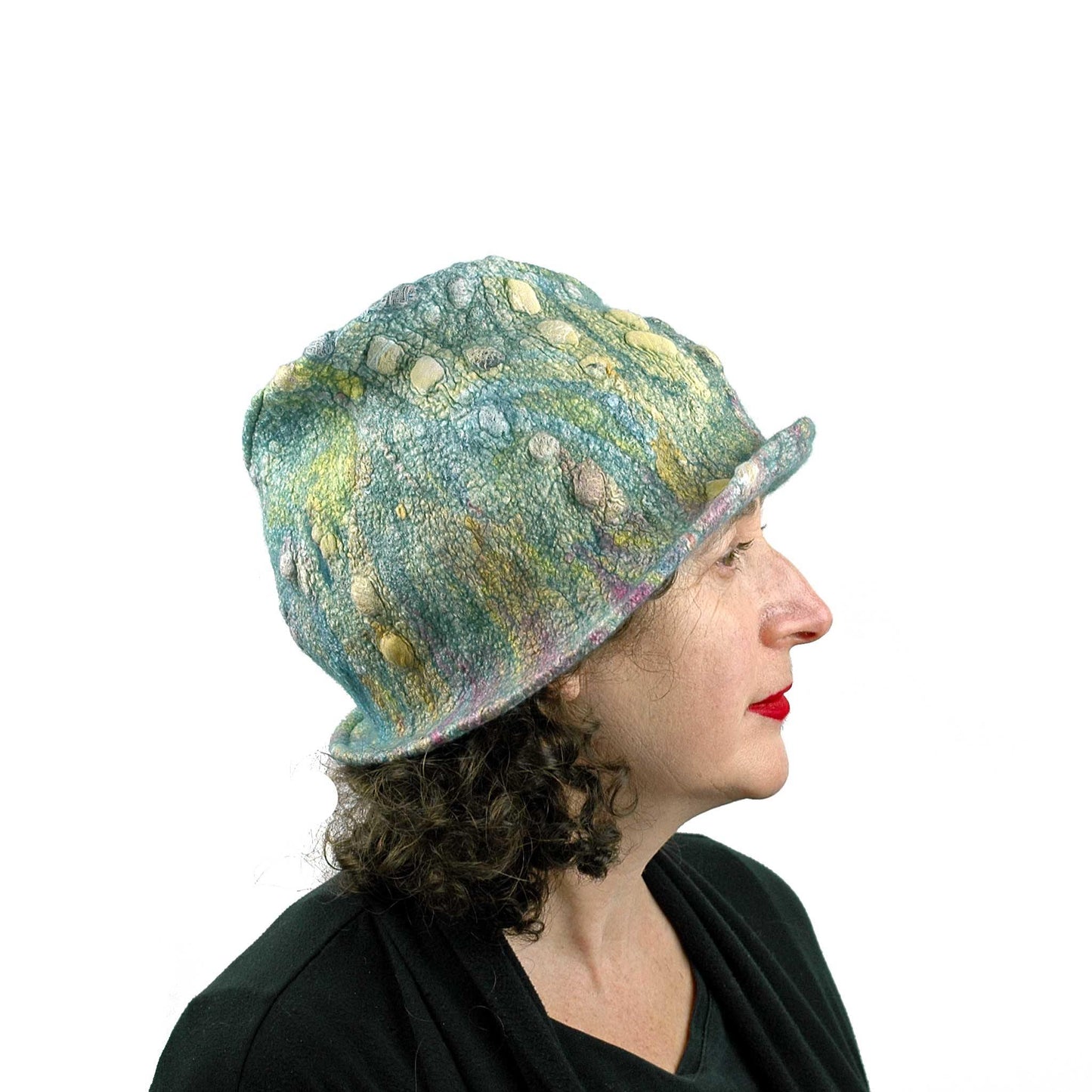 Spring Colored Impressionist Felted Cloche - side view