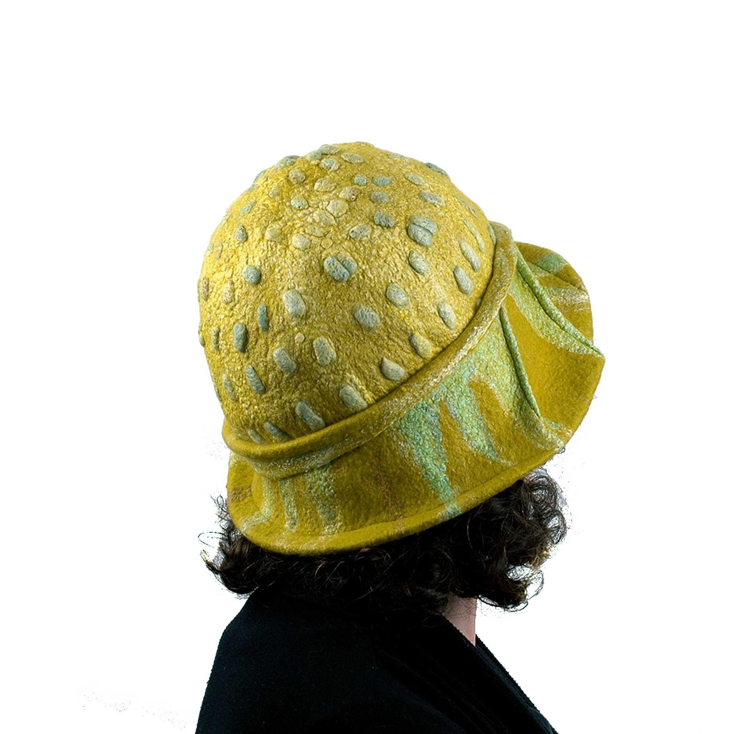 Sunflower Cloche in Mustard Yellow Felted Wool - back view