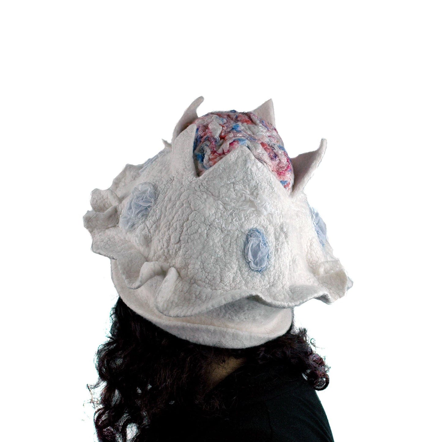 Surreal Brain Hat in White, Red and Blue - back view