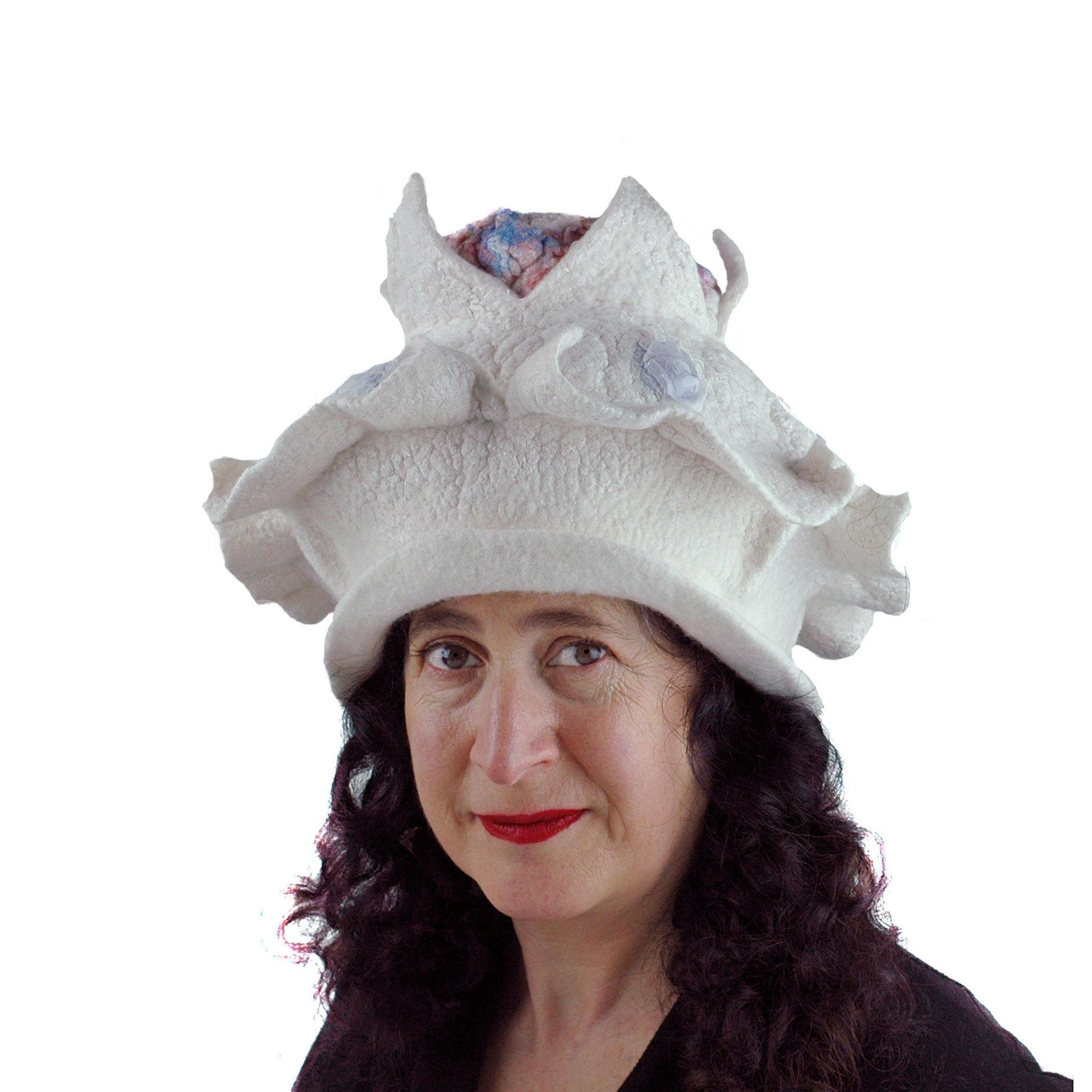 Surreal Brain Hat in White, Red and Blue - front view 2