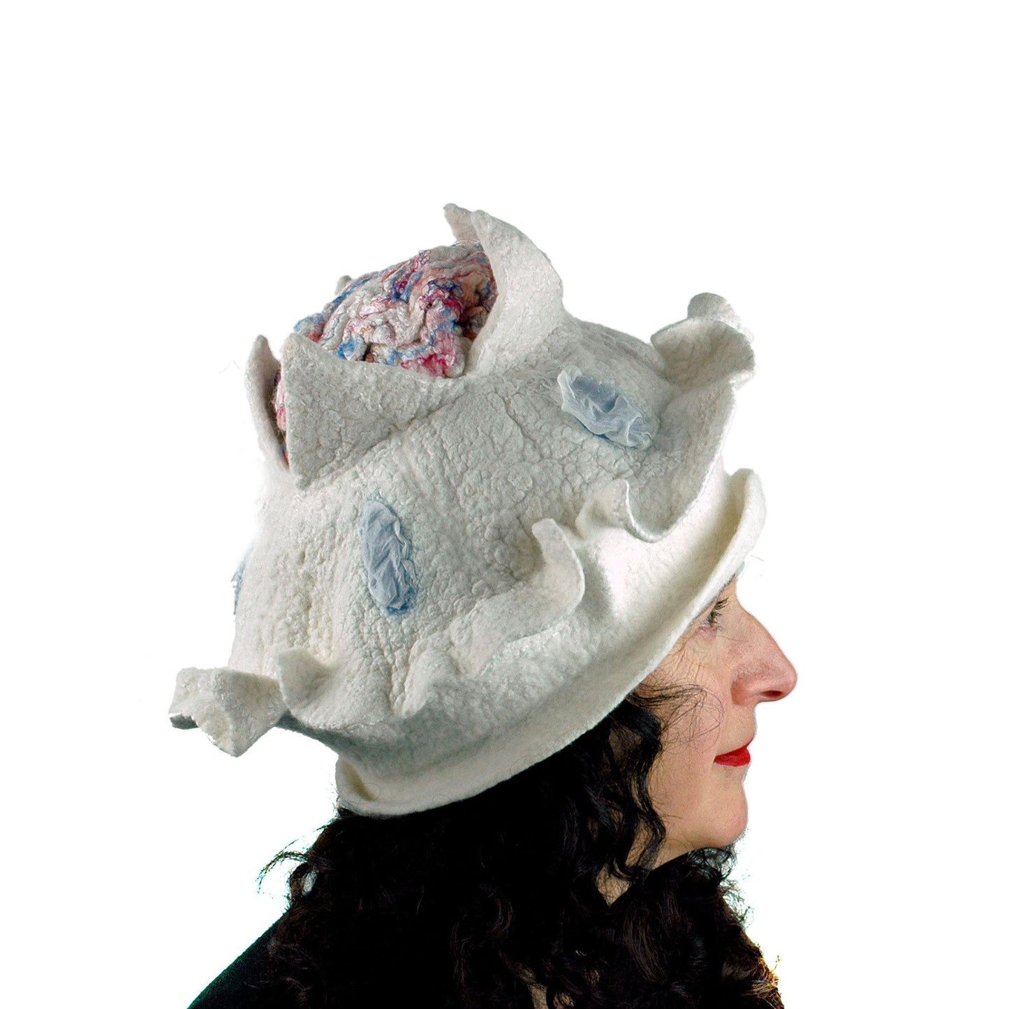 Surreal Brain Hat in White, Red and Blue - side view 2