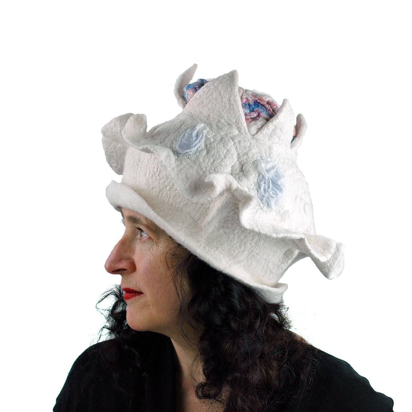Surreal Brain Hat in White, Red and Blue - side view 3
