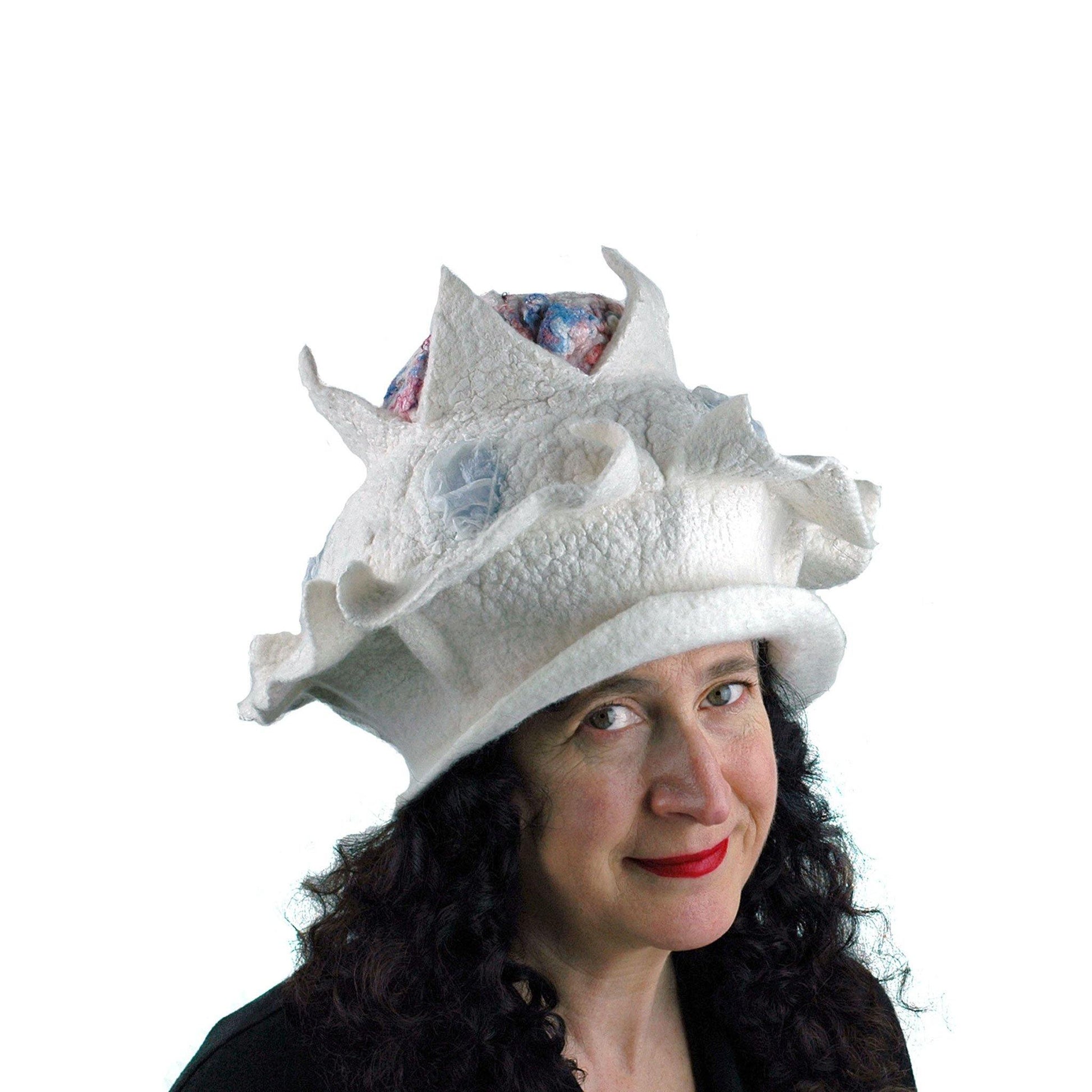 Surreal Brain Hat in White, Red and Blue - three quarters view