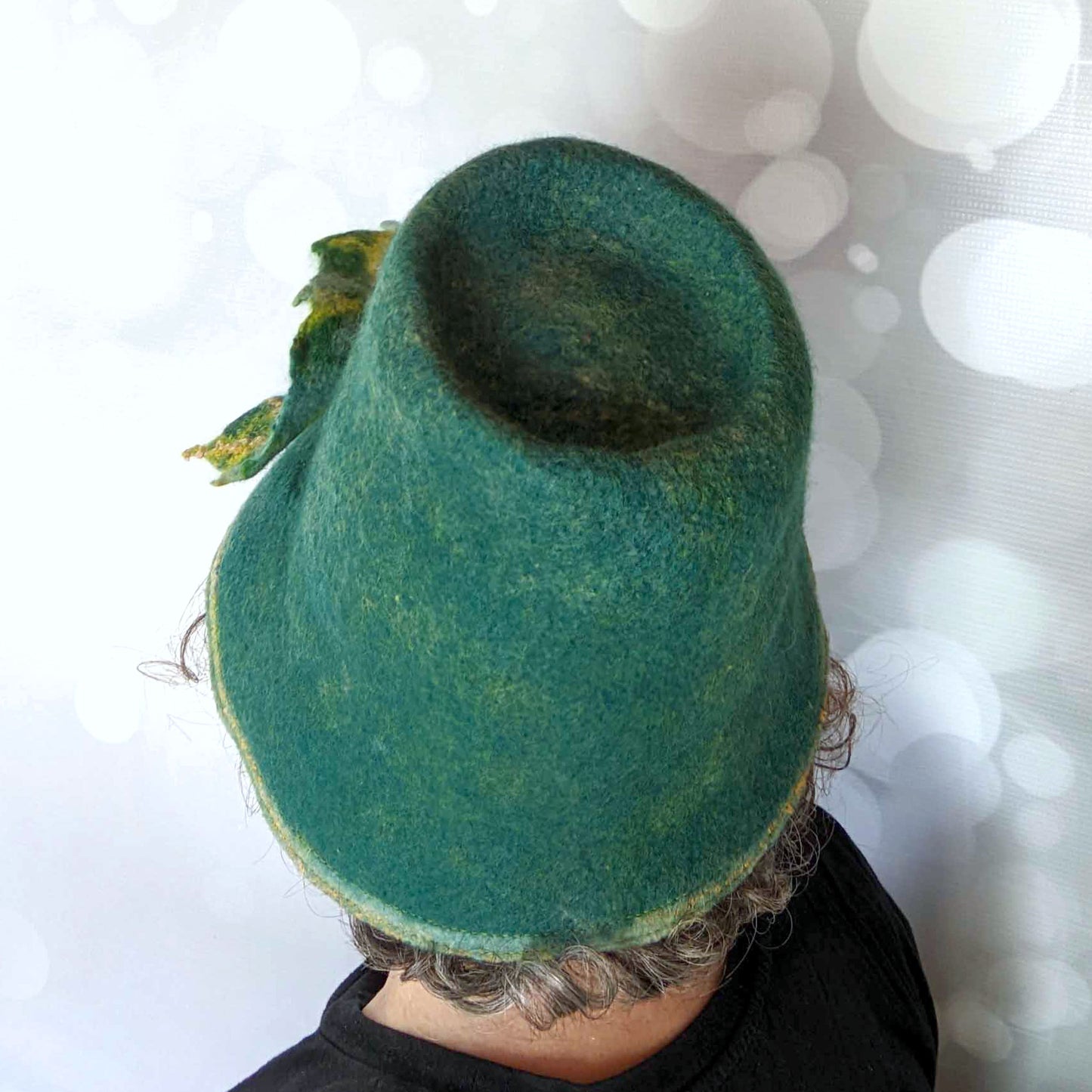 Tall Bucket Hat with Felted Leaf - backview