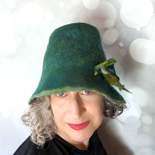 Tall Bucket Hat with Felted Leaf - frontview