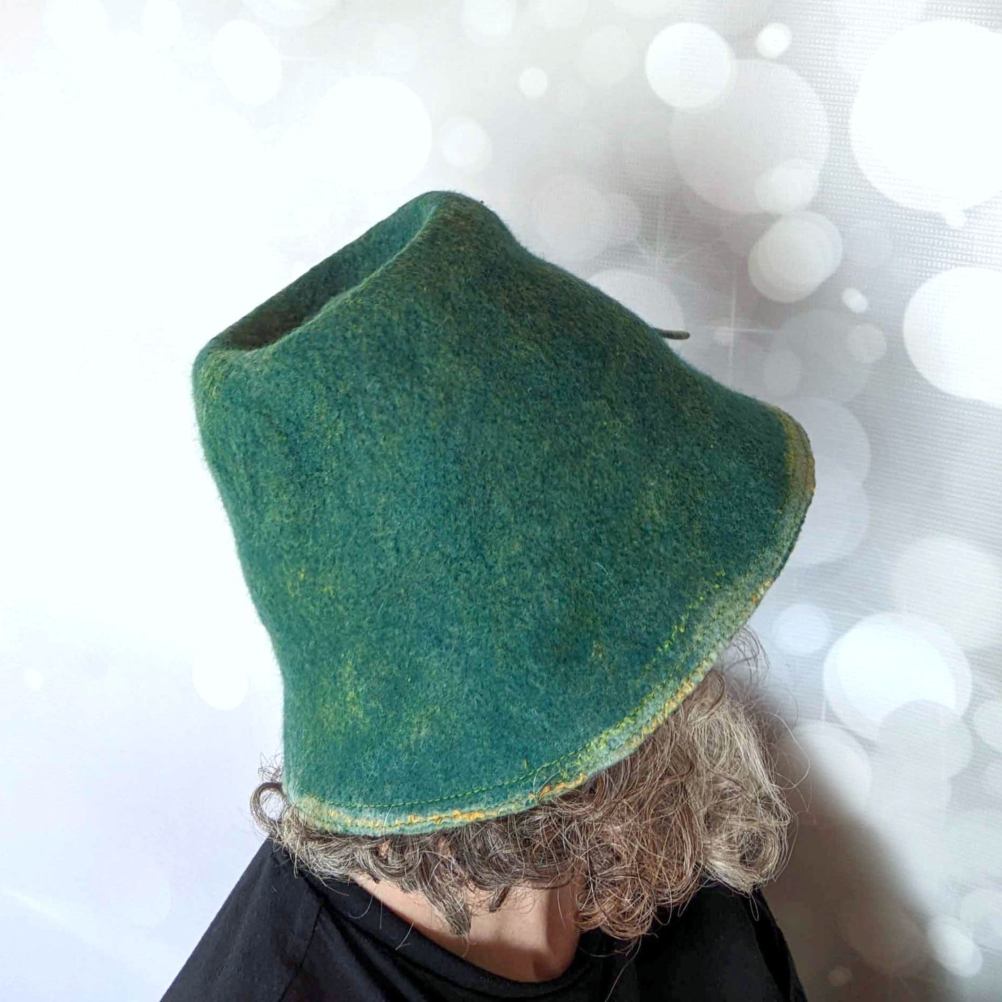 Tall Bucket Hat with Felted Leaf - sideview