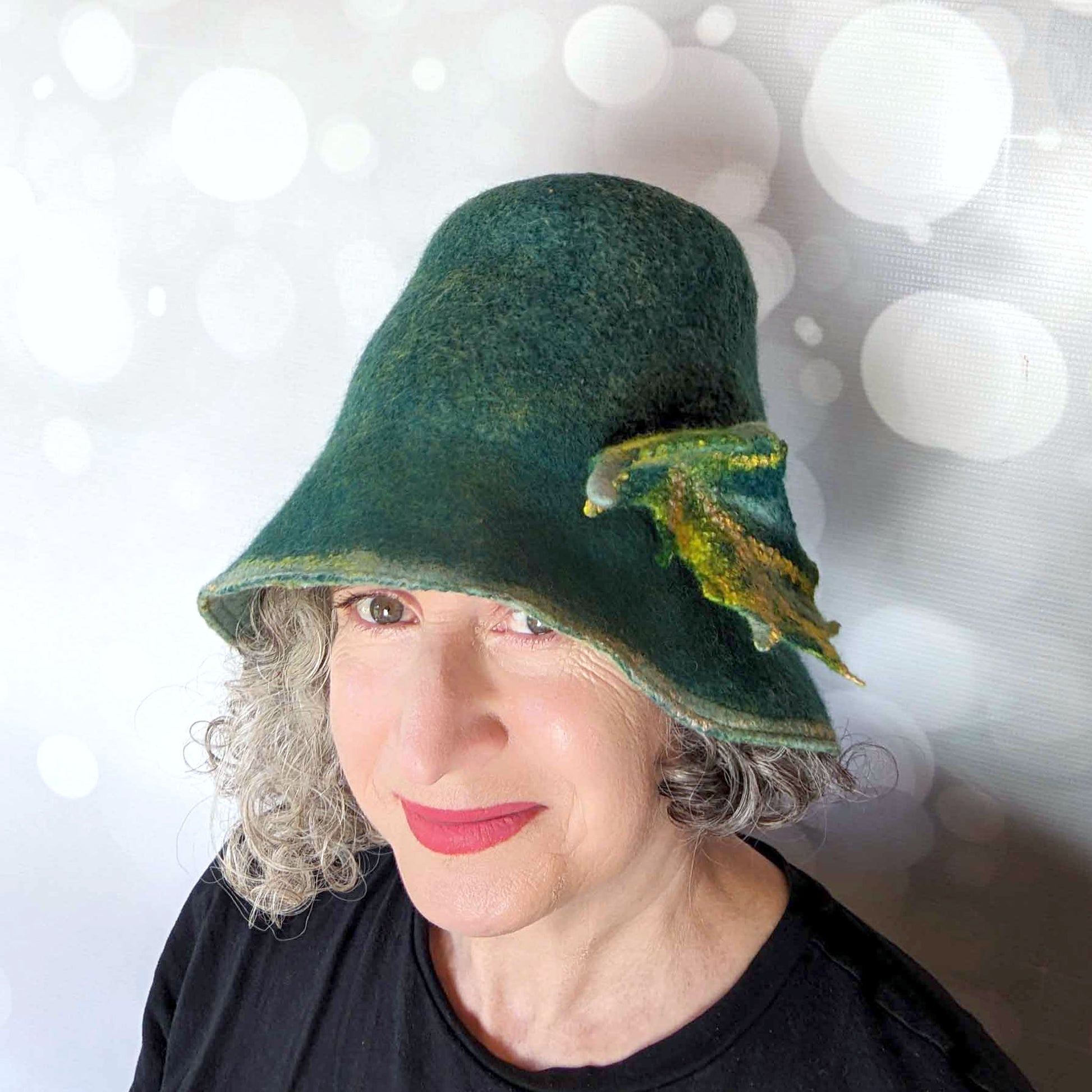 Tall Bucket Hat with Felted Leaf - threequartersview