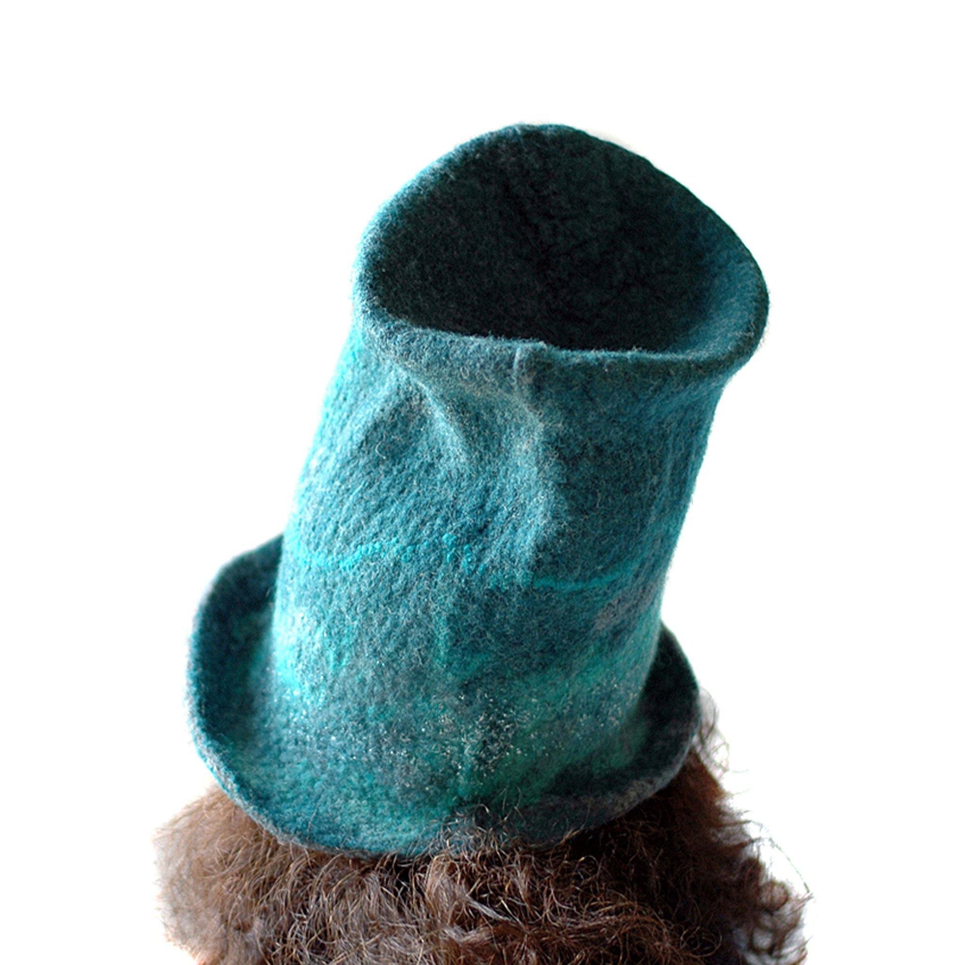 Tall Emerald Green and Silver Top Hat - back view
