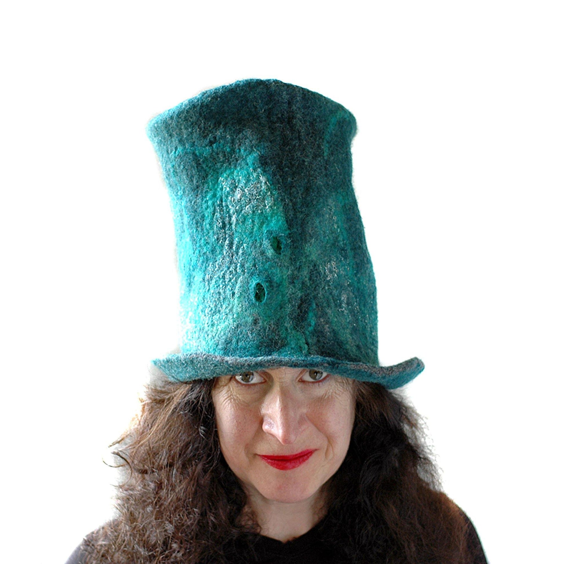 Tall Emerald Green and Silver Top Hat - front view