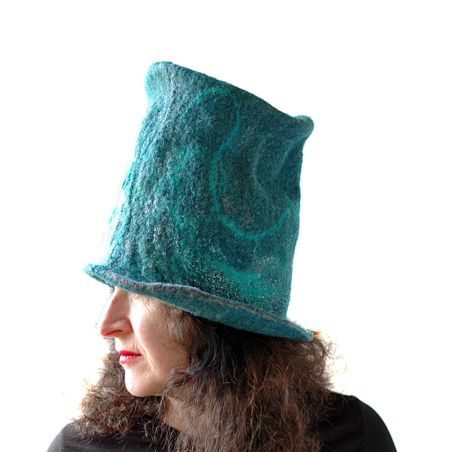 Tall Emerald Green and Silver Top Hat - side view