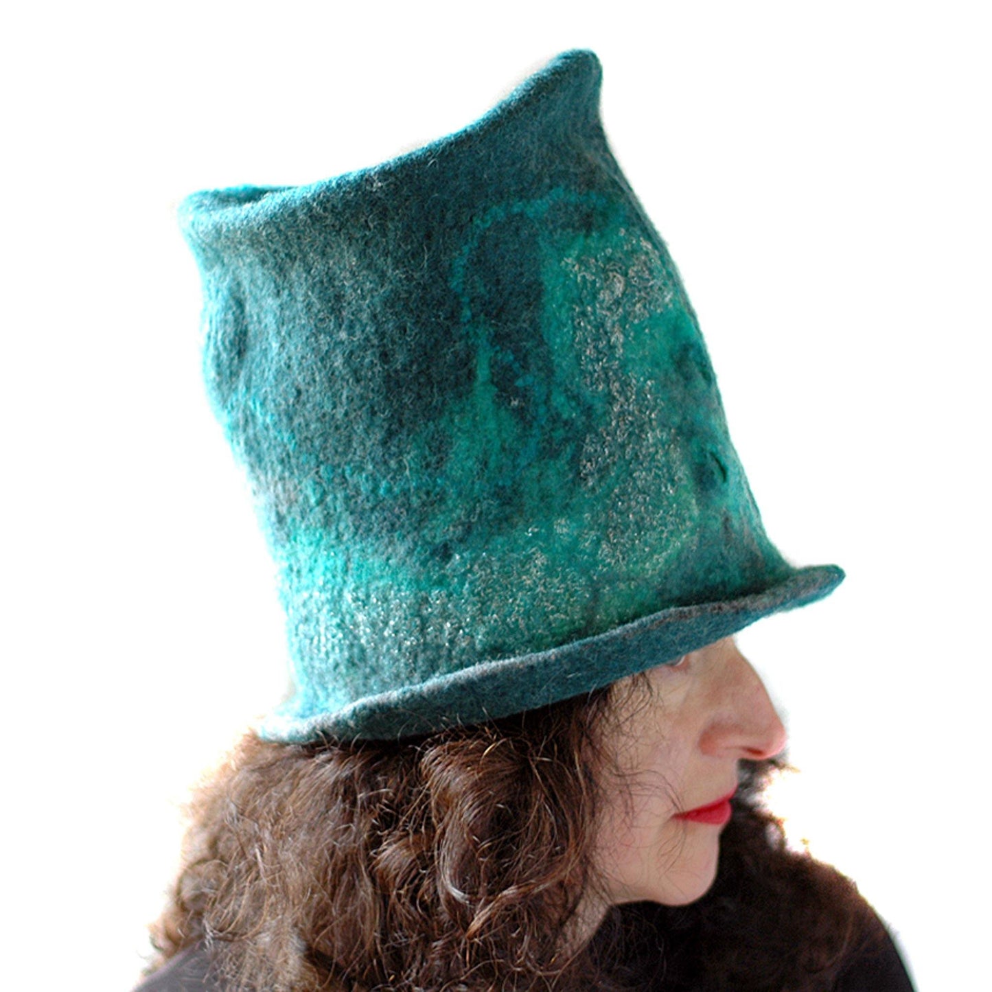 Tall Emerald Green and Silver Top Hat - side view