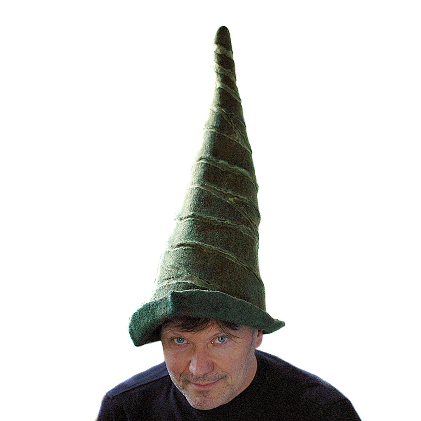 Tall Green Felted Gnome Hat - front view