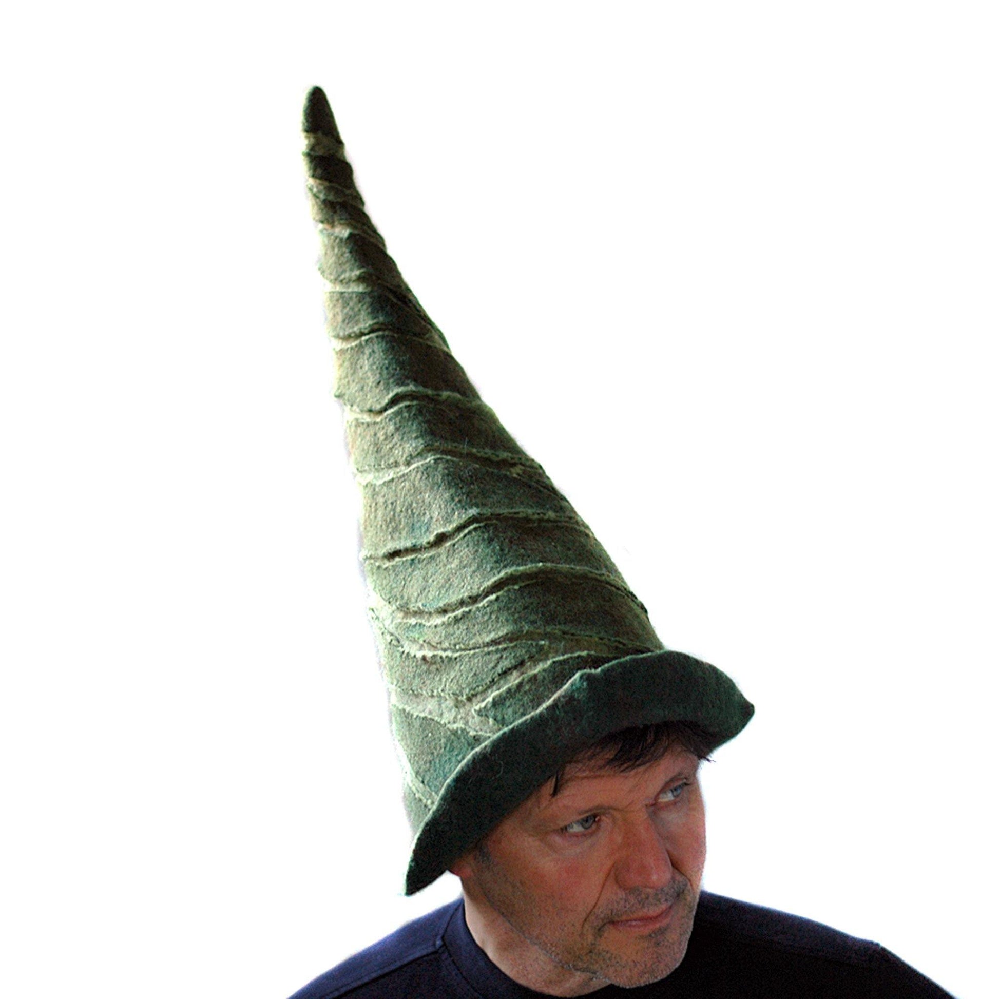 Tall Green Felted Gnome Hat - threequarters view
