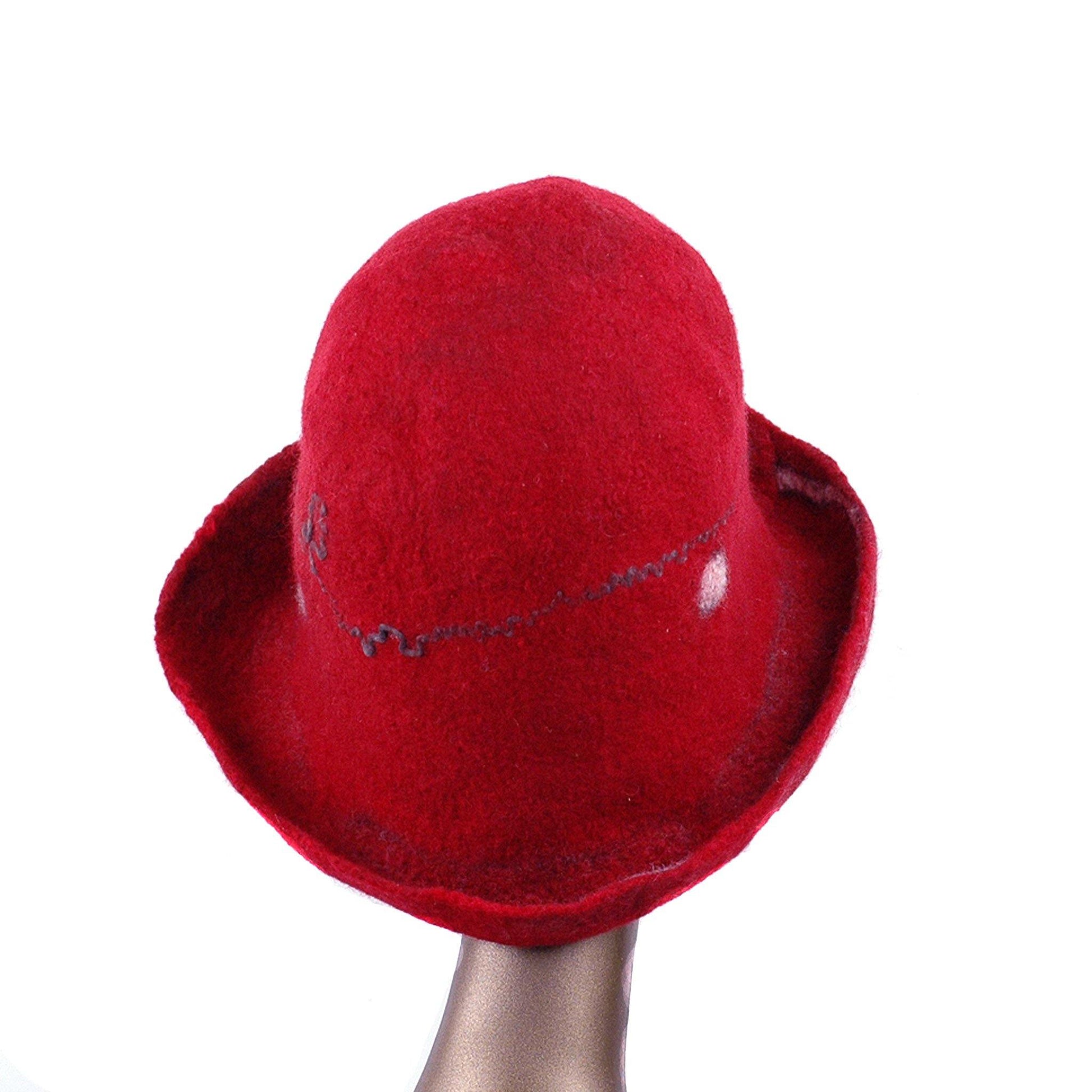 Tall Red and Black Brimmed Hat with Geometric Shapes - back view