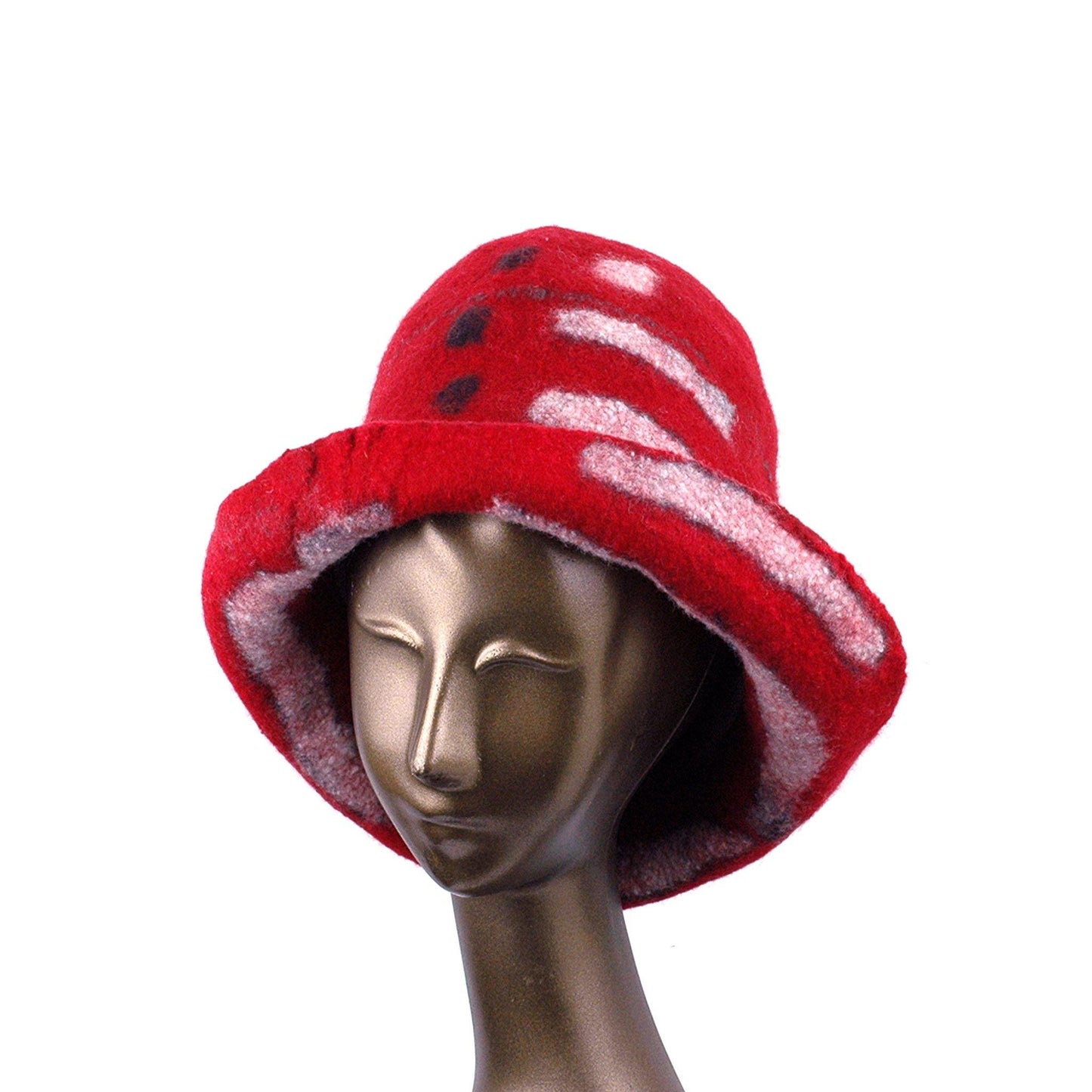 Tall Red and Black Brimmed Hat with Geometric Shapes - front view