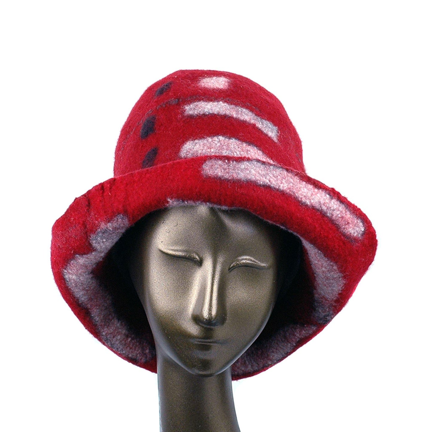Tall Red and Black Brimmed Hat with Geometric Shapes