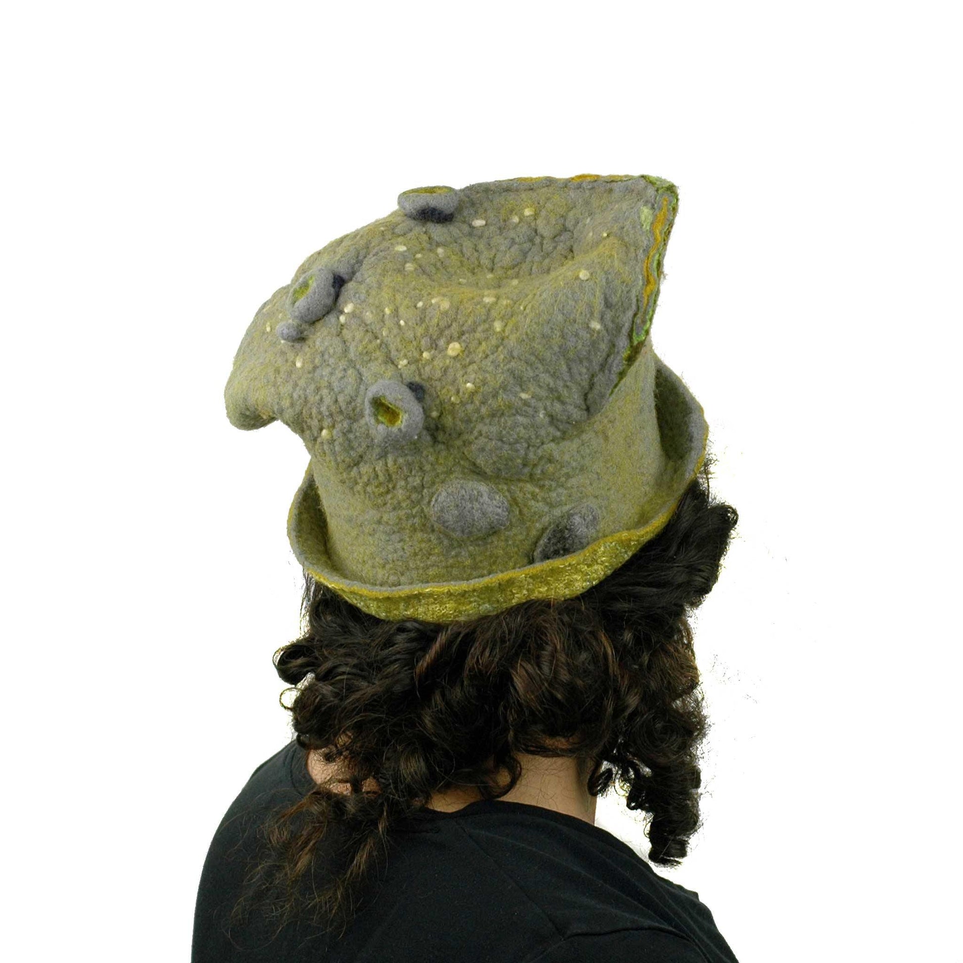 Textured Gray and Yellow Cloche Hat - back view