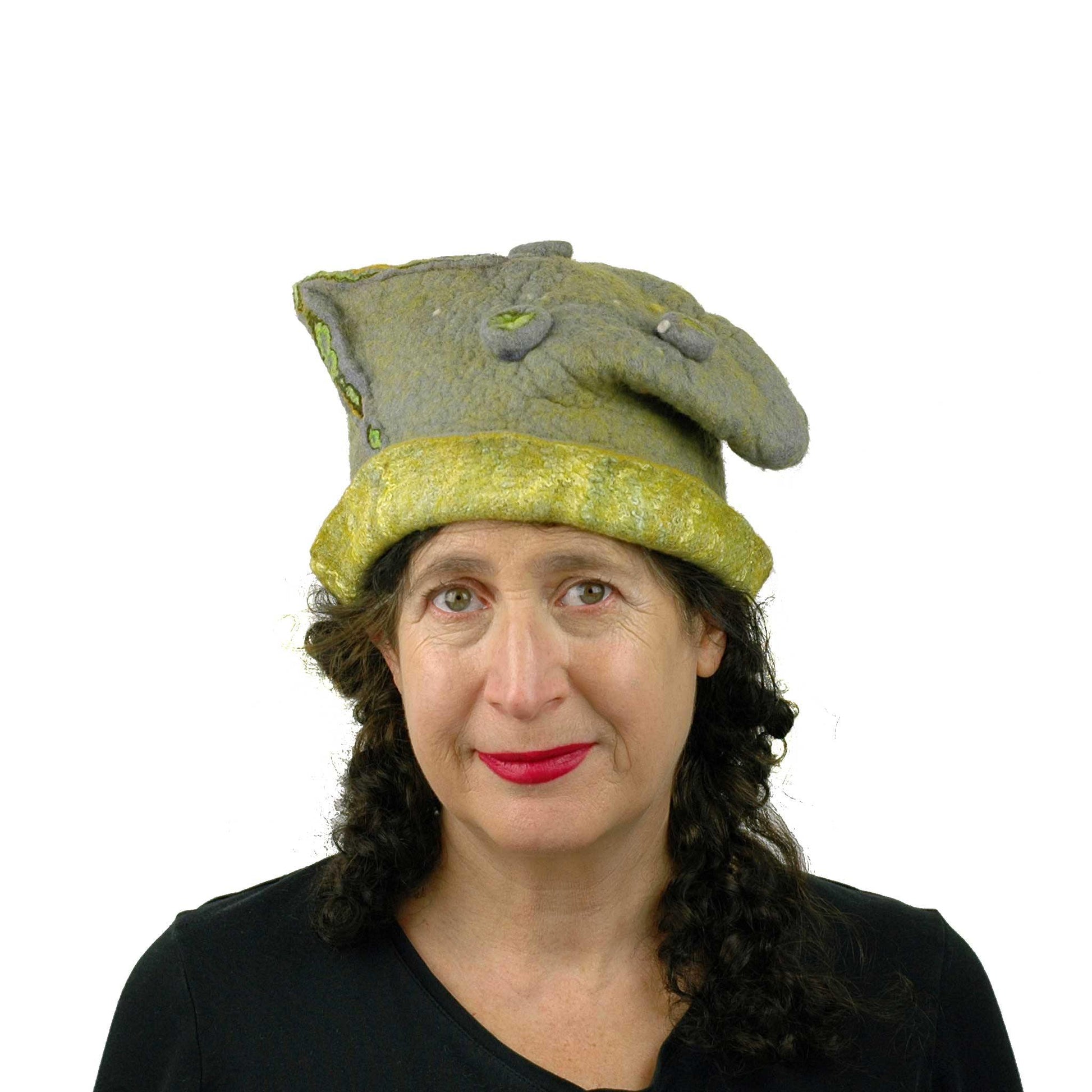 Textured Gray and Yellow Cloche Hat - front view