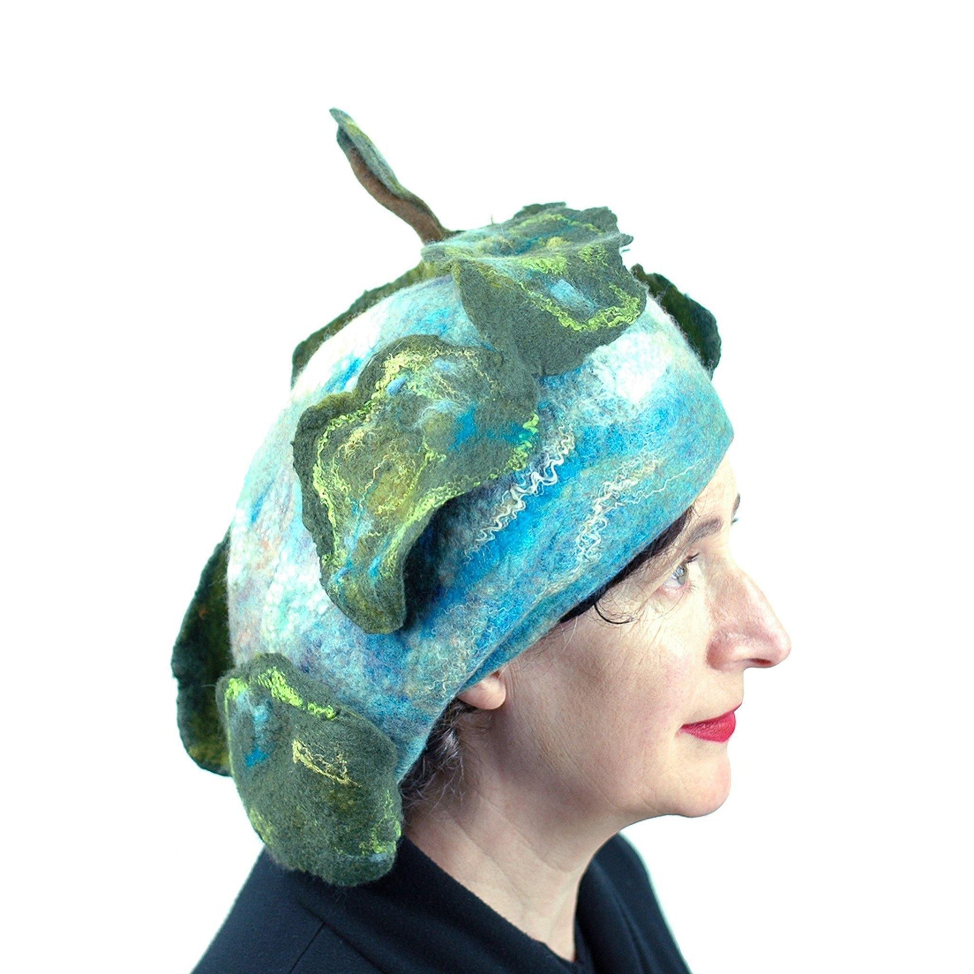 Zany Tree Inspired Wool Beret - side view