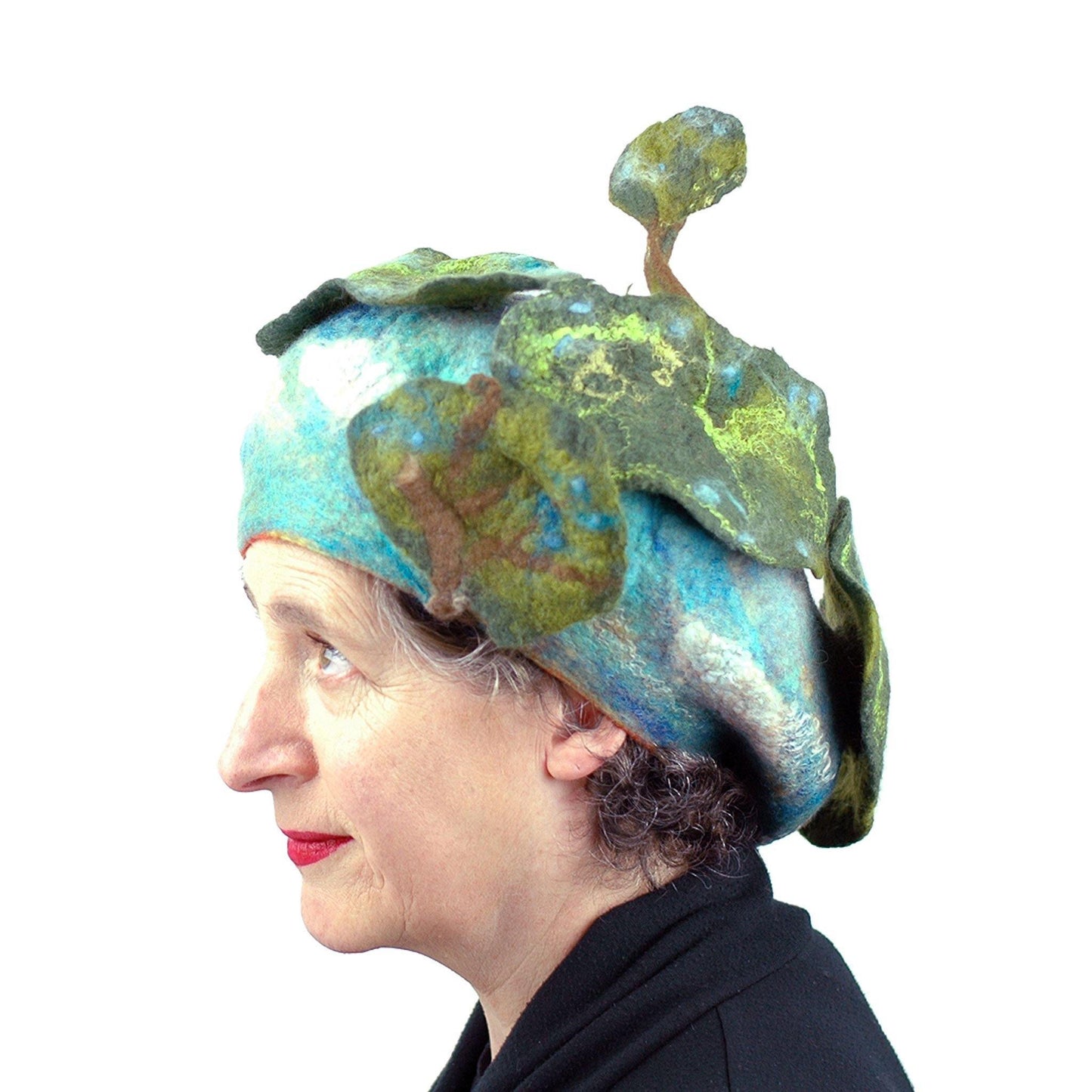 Zany Tree Inspired Wool Beret - side view