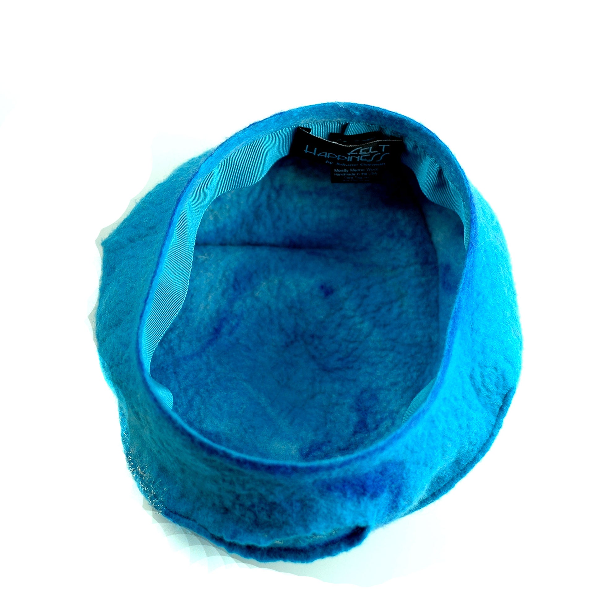 Turquoise Blue Beret with Concentric Circles / Fibonacci Rose on Top - interior