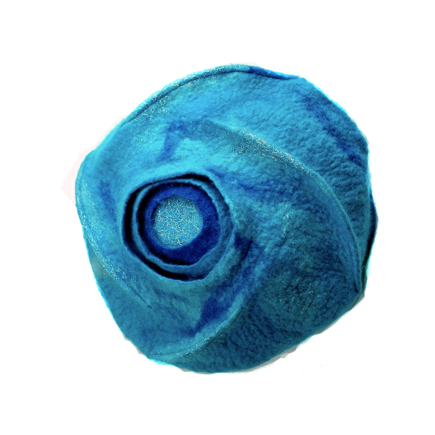 Turquoise Blue Beret with Concentric Circles / Fibonacci Rose on Top - top view