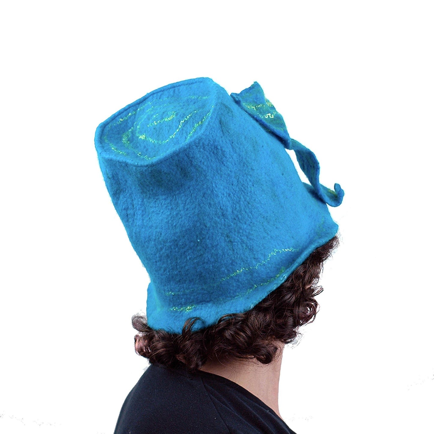 Turquoise Blue Felted Bucket Hat with Wings - back view