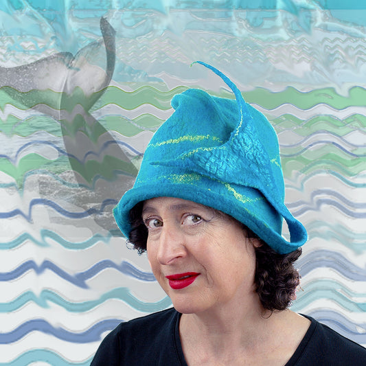Turquoise Blue Felted Cloche with Fish or Mermaid's Tail - digital collage.