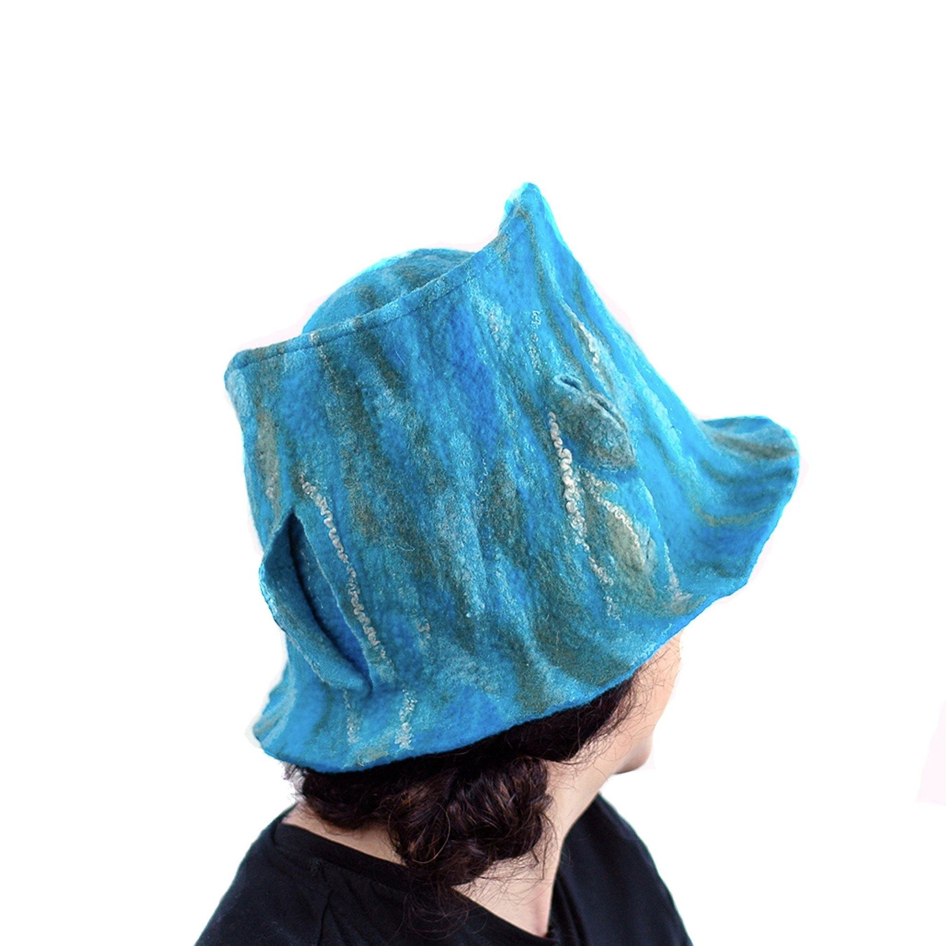 Turquoise and Green Felted Fedora - back view
