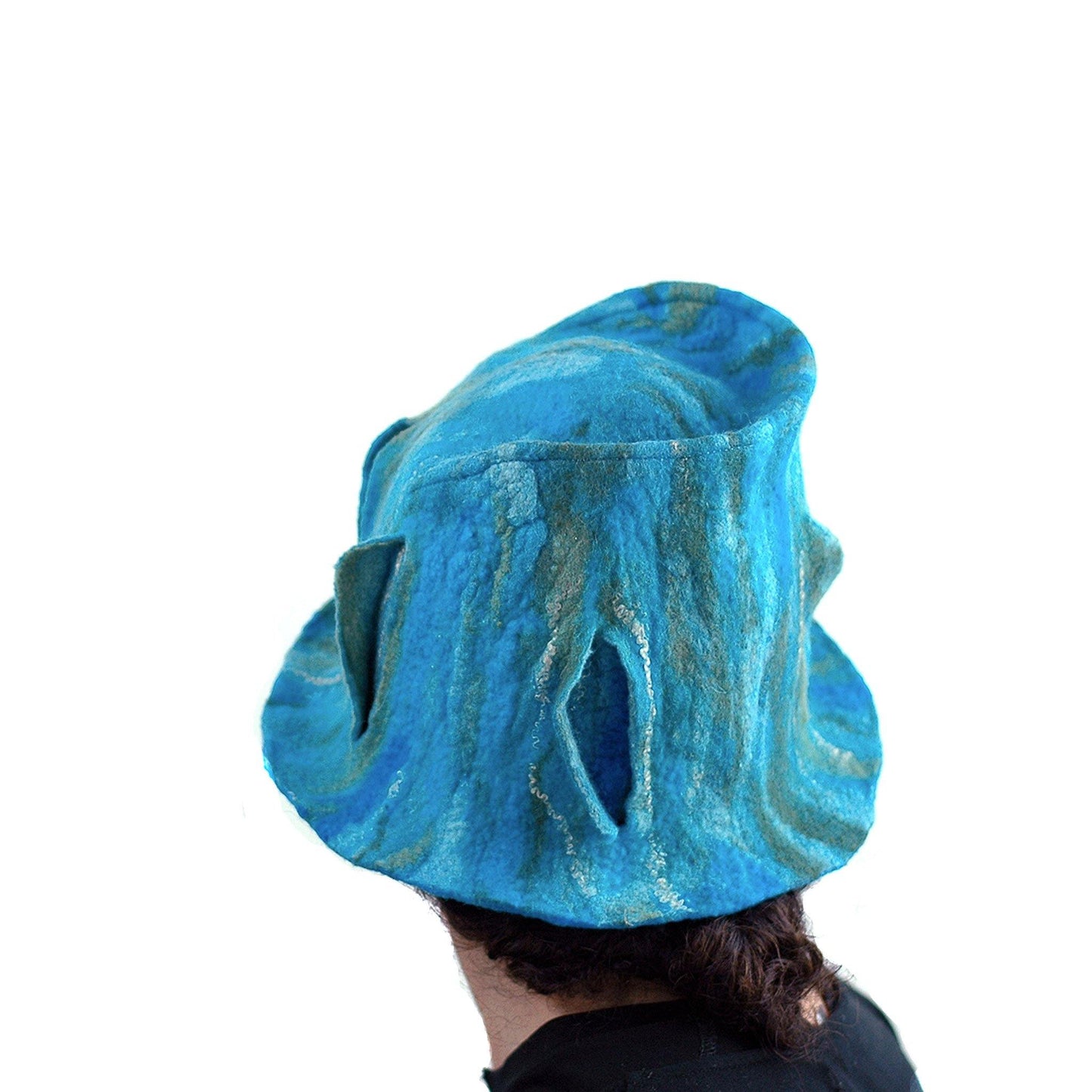 Turquoise and Green Felted Fedora - back view 2